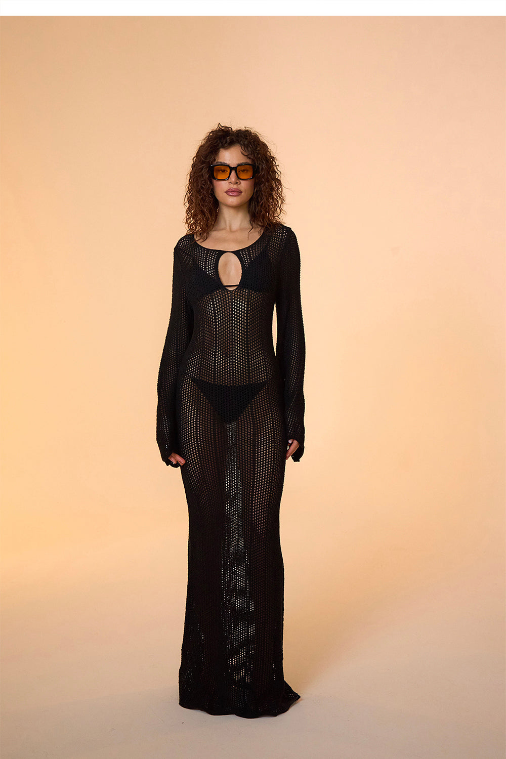 Amaris Knitted Black Maxi Beach Dress - Plaj Elbisesi - 1