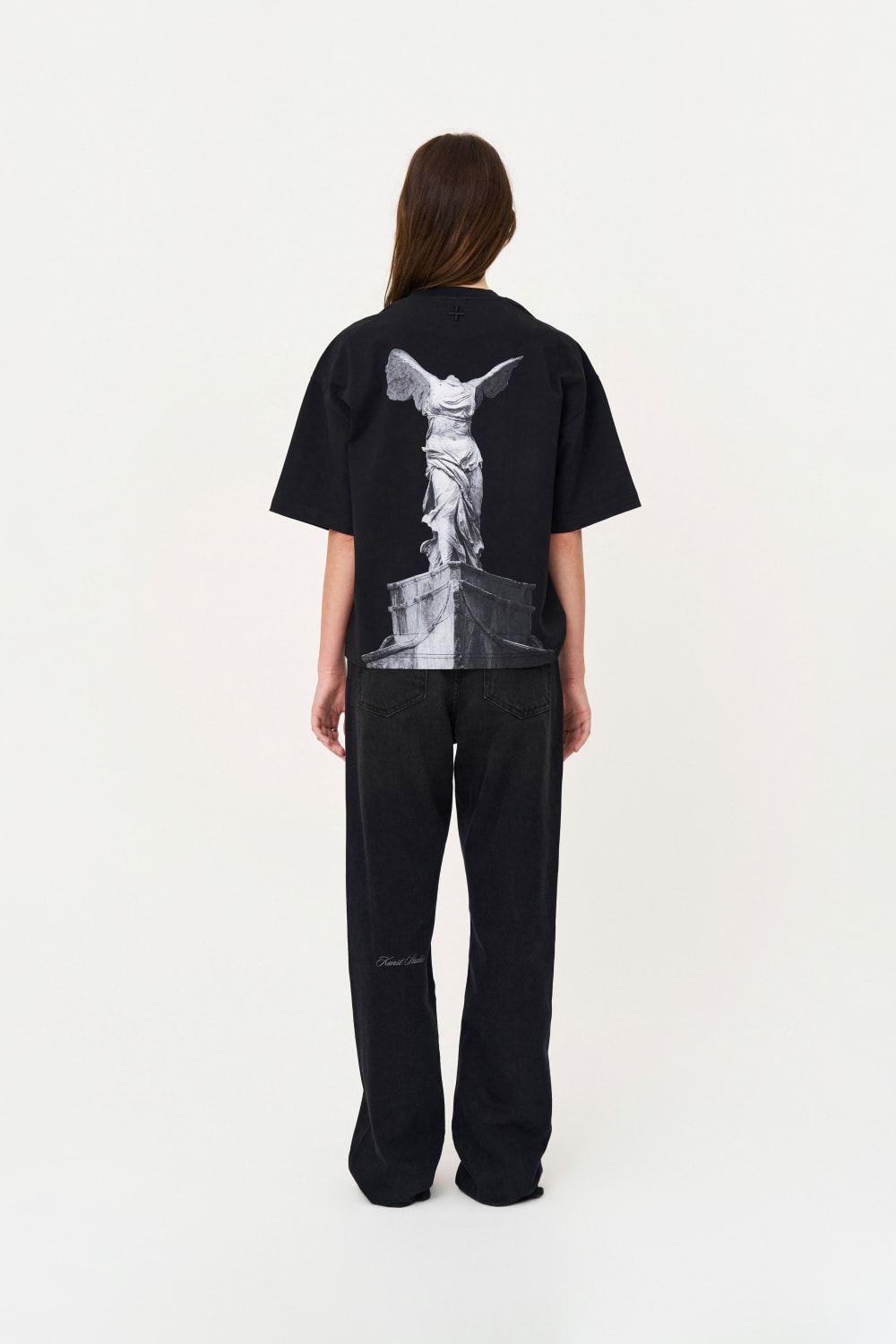 Kısa Kollu Heykel Baskılı Box Fit Siyah T-Shirt - 4