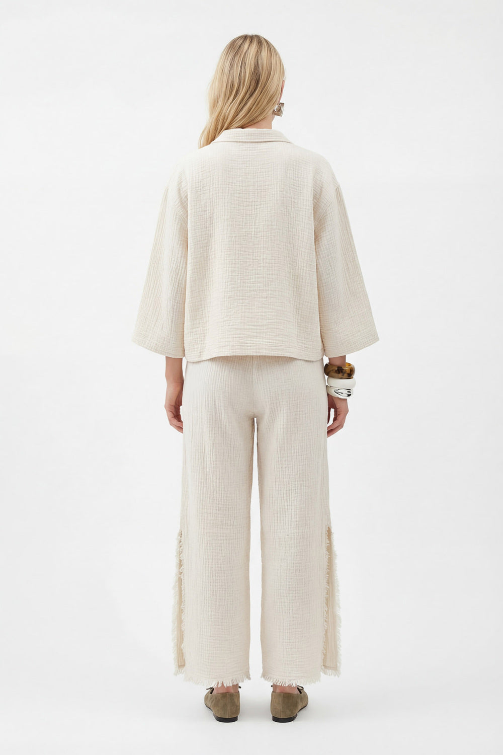 Crinkle Linen Yırtmaçlı Pantolon - 3
