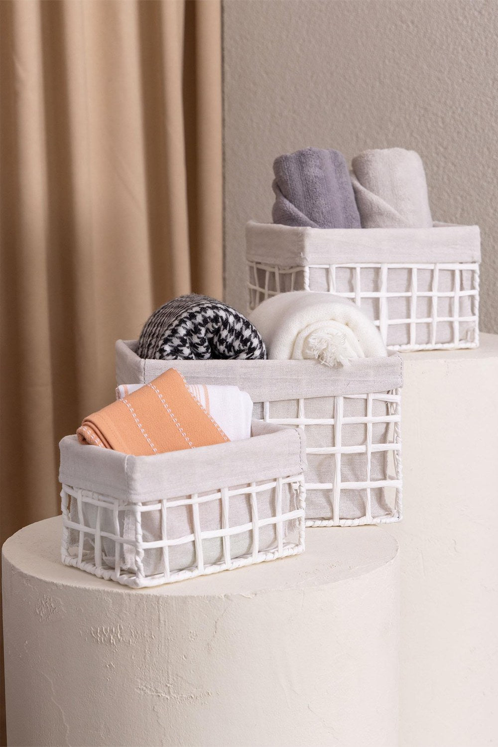 Braid Hasır Organizer Sepet, Beyaz, 30 × 22 × 19 Cm - 1