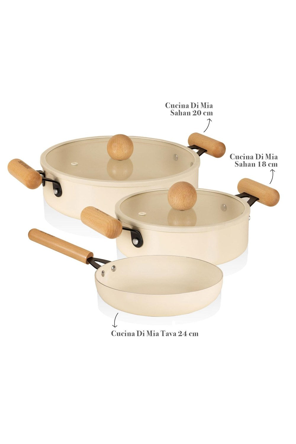 Cucina Di Mia İndüksiyon Tabanlı Seramik Sahan Tava Seti, 5 Parça - 1