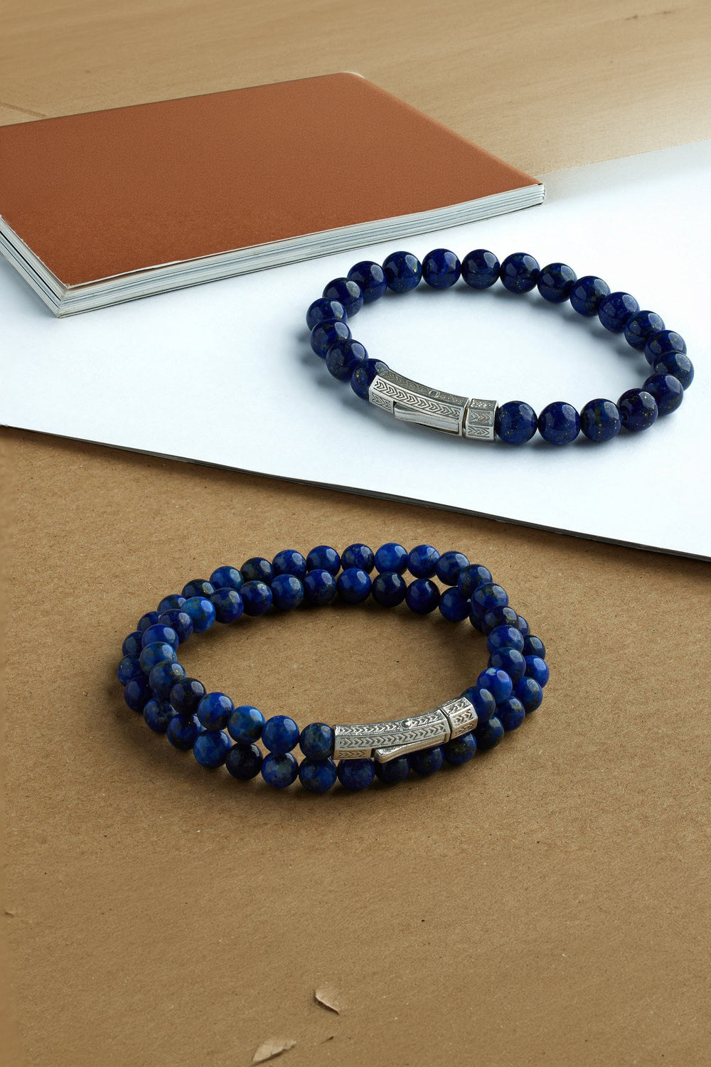 Lapis Lazuli Taşlı Çift Sıra Bileklik, Gümüş - 2