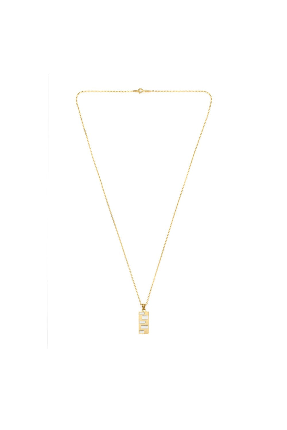 Mineli Sekizgen Plaka Kolye, Beyaz - Gold - 2