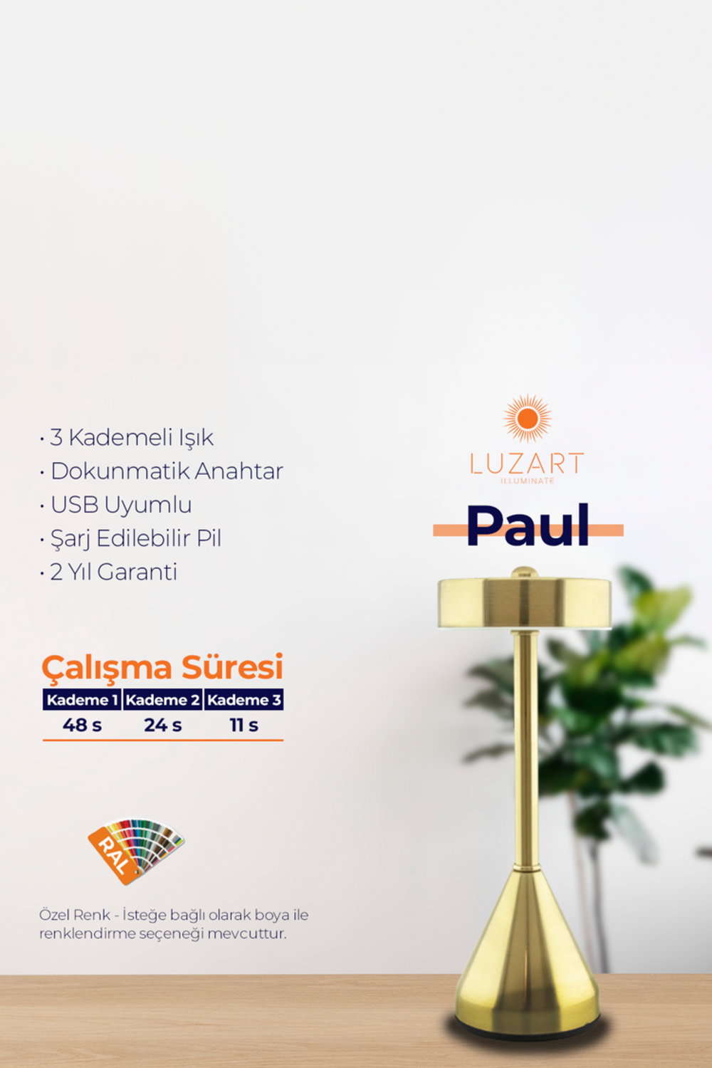 Paul Masa Lambası - Manyetik Şarj Kasetli - 9