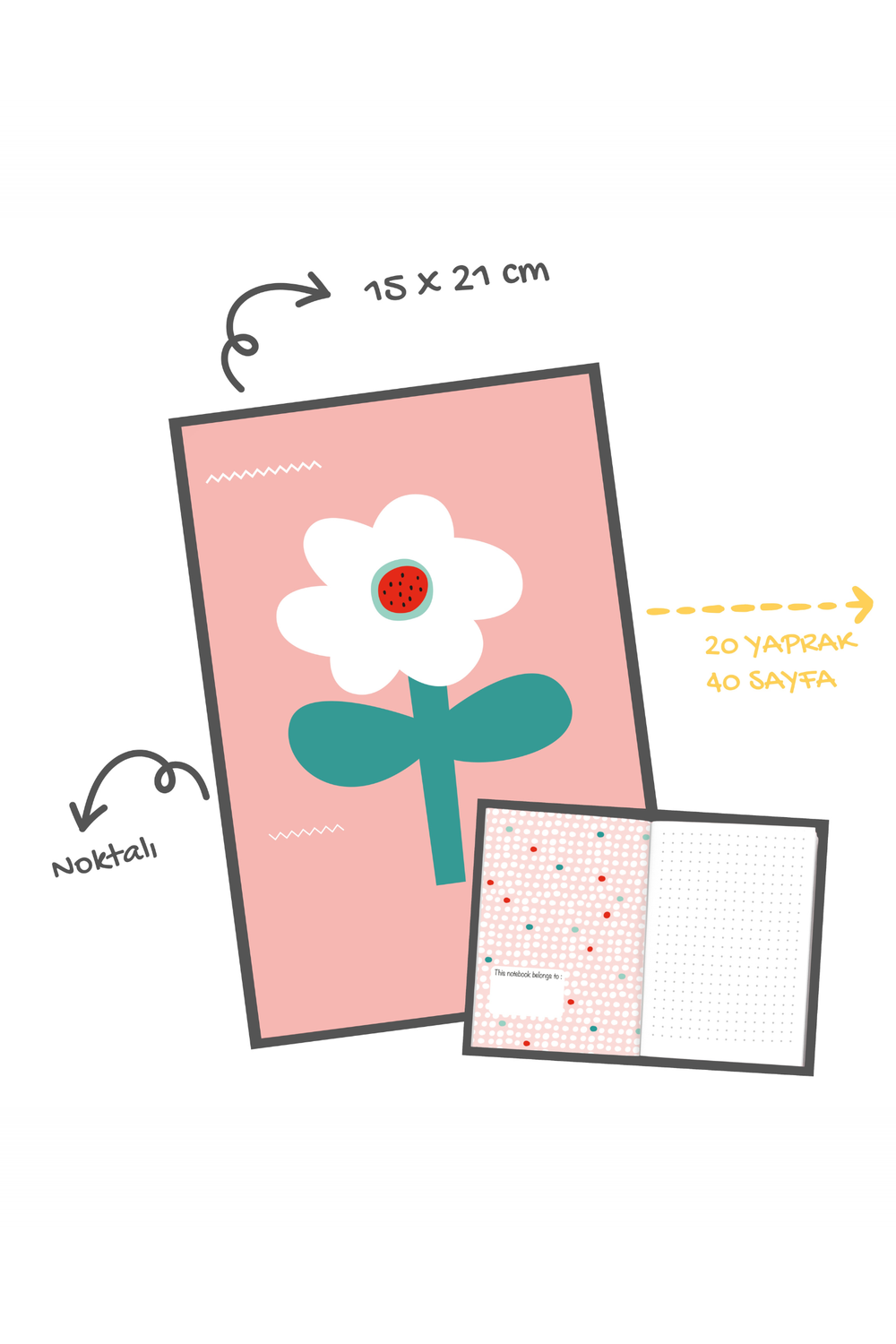 Big Flower Defter Ve Notluk Seti - Pembe - 4