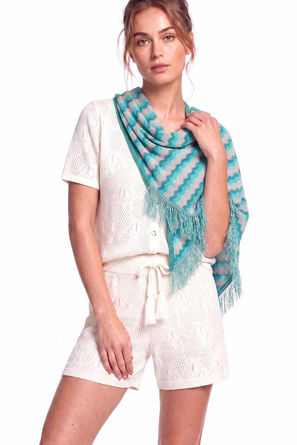 Frizante Şal – Yazlık Kadın İnce Triko Şal – Pembe Mavi Multi - 2
