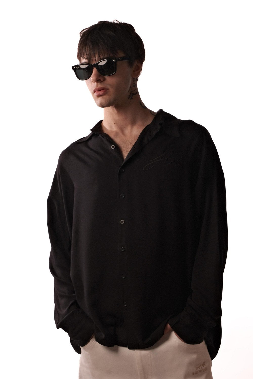 Belmondo Kumaş Oversize Siyah Gömlek - 9