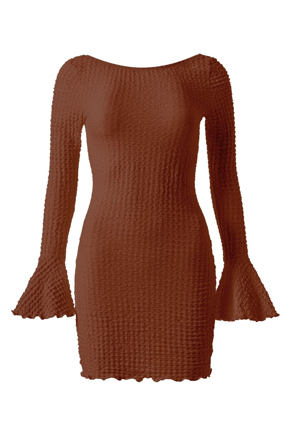 Fleur Sırtı Açık Gofreli Mini Elbise - 9