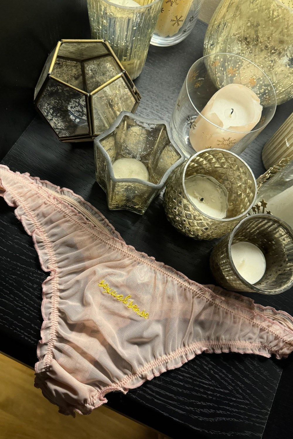 Sexual Sense İşlemeli Tül String Külot, Pudra Pembe - 0