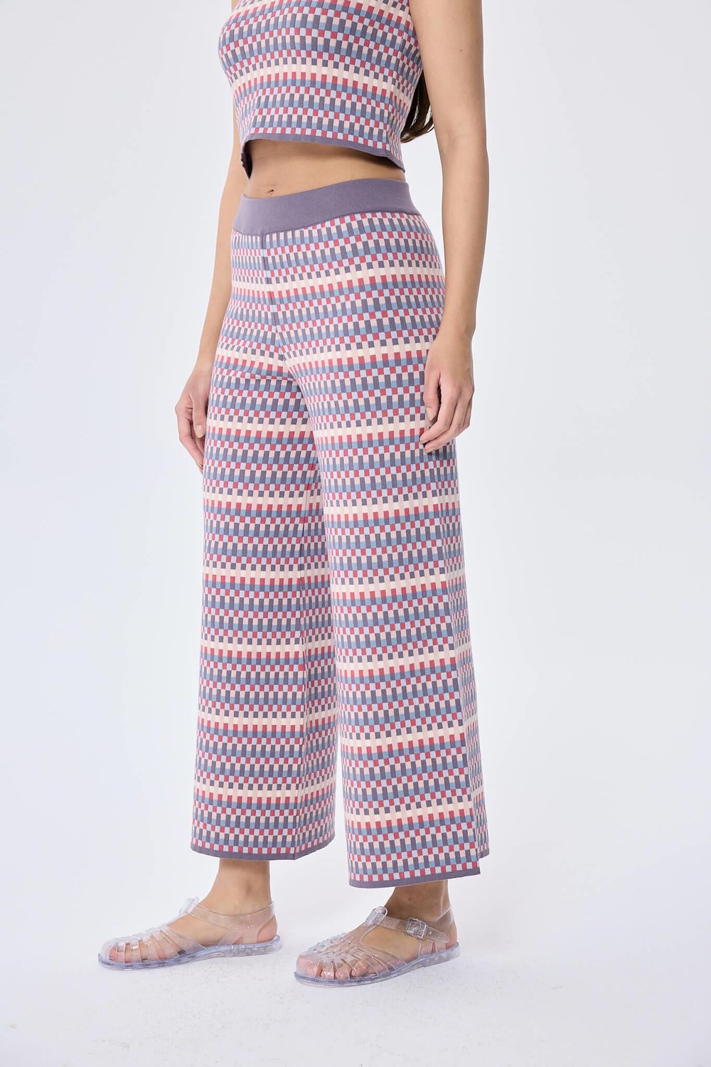 Illusion Jakarlı Organik Pamuk Kadın Mevsimlik Triko Pantolon Multi / Lila - 6