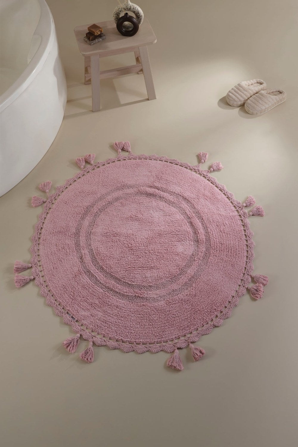 Olivid Yuvarlak Banyo Paspası %100 Pamuk 100x100 Pembe - 2