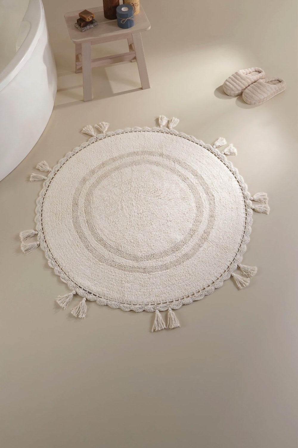 Olivid Yuvarlak Banyo Paspası %100 Pamuk 100x100 Ekru - 3