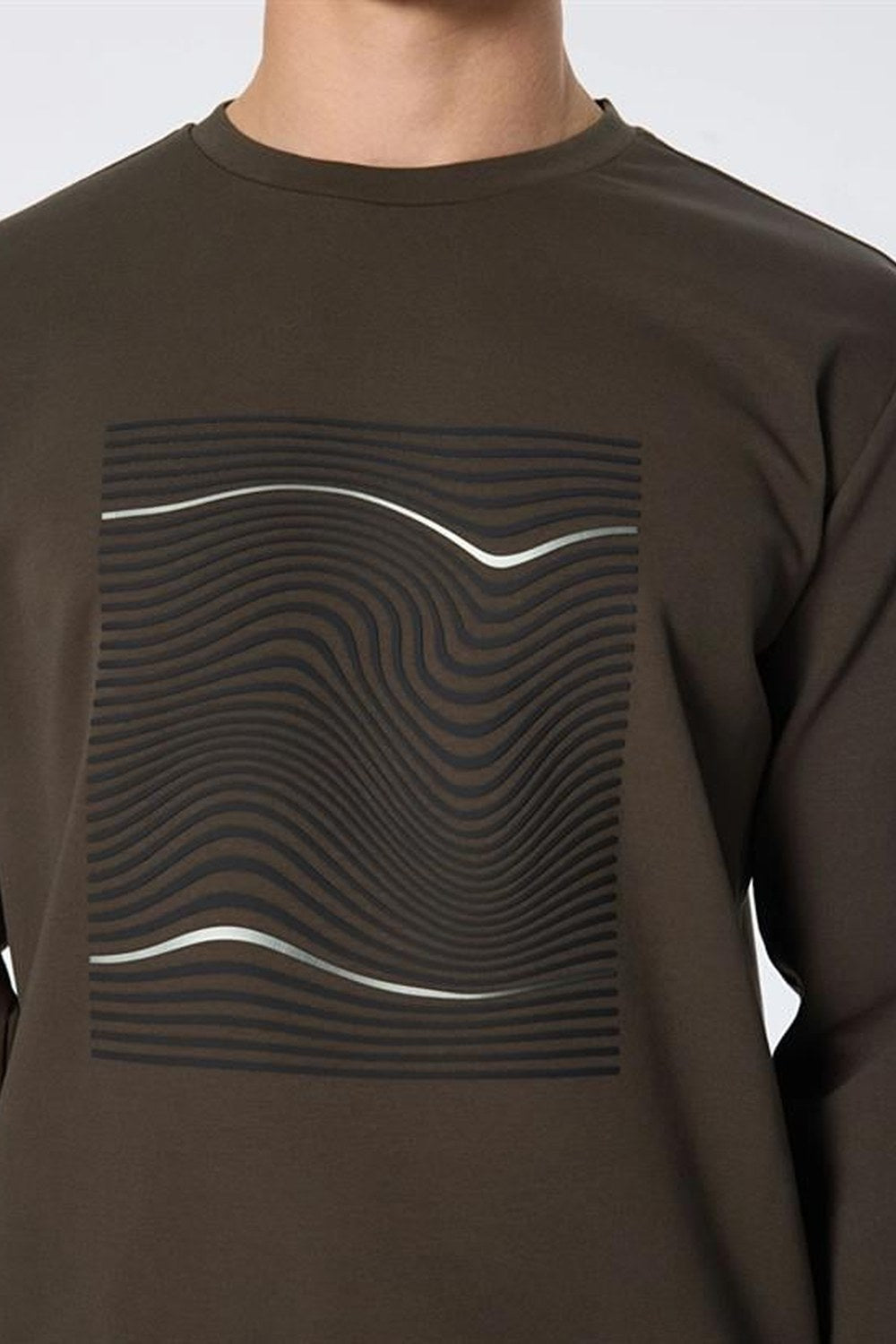 Bisiklet Yaka Dalga Baskılı Erkek Sweatshirt - 0