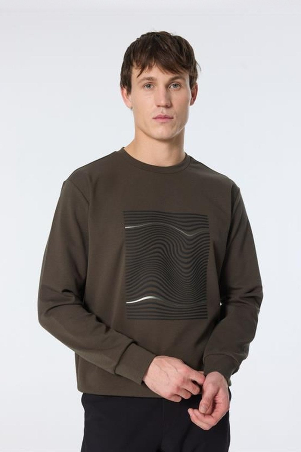 Bisiklet Yaka Dalga Baskılı Erkek Sweatshirt - 2