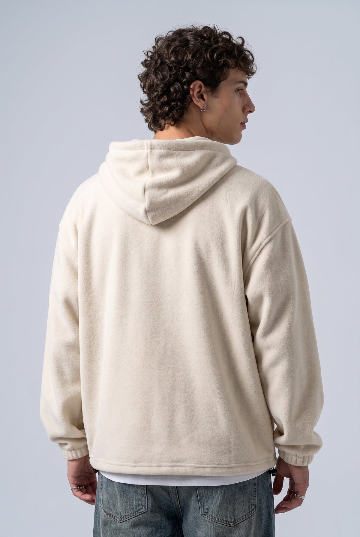 Yarım Fermuarlı Kapüşonlu Polar Sweatshirt