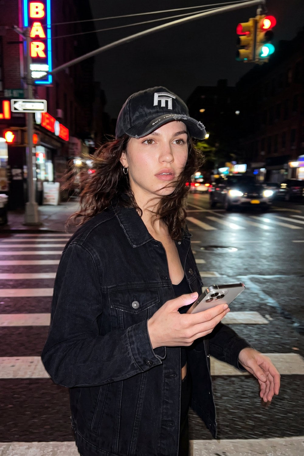 Unisex 3d Fm Icon Nakışlı Yıpratmalı Denim Cap - Siyah - 1