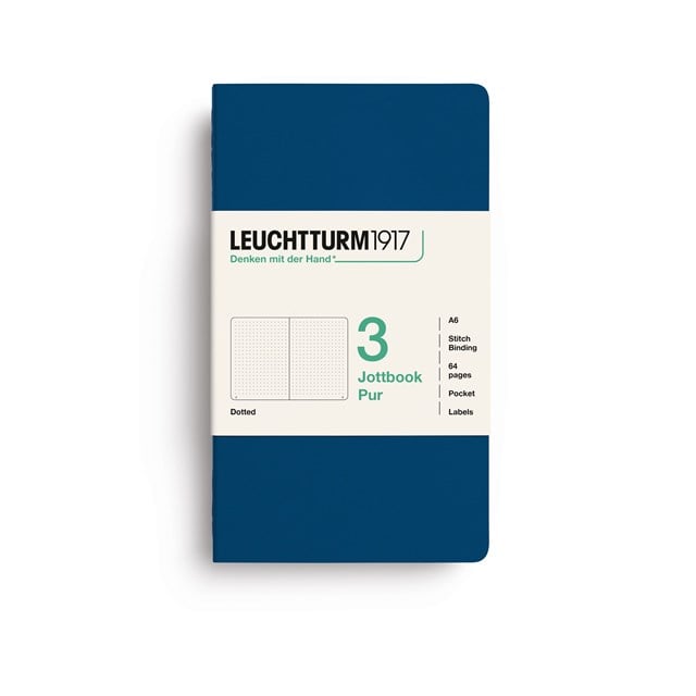 Leuchtturm1917 Jottbook Pur A6 64 Numaralandırılmış Sayfa Noktalı 3'Lü Paket Defter Indigo 400725