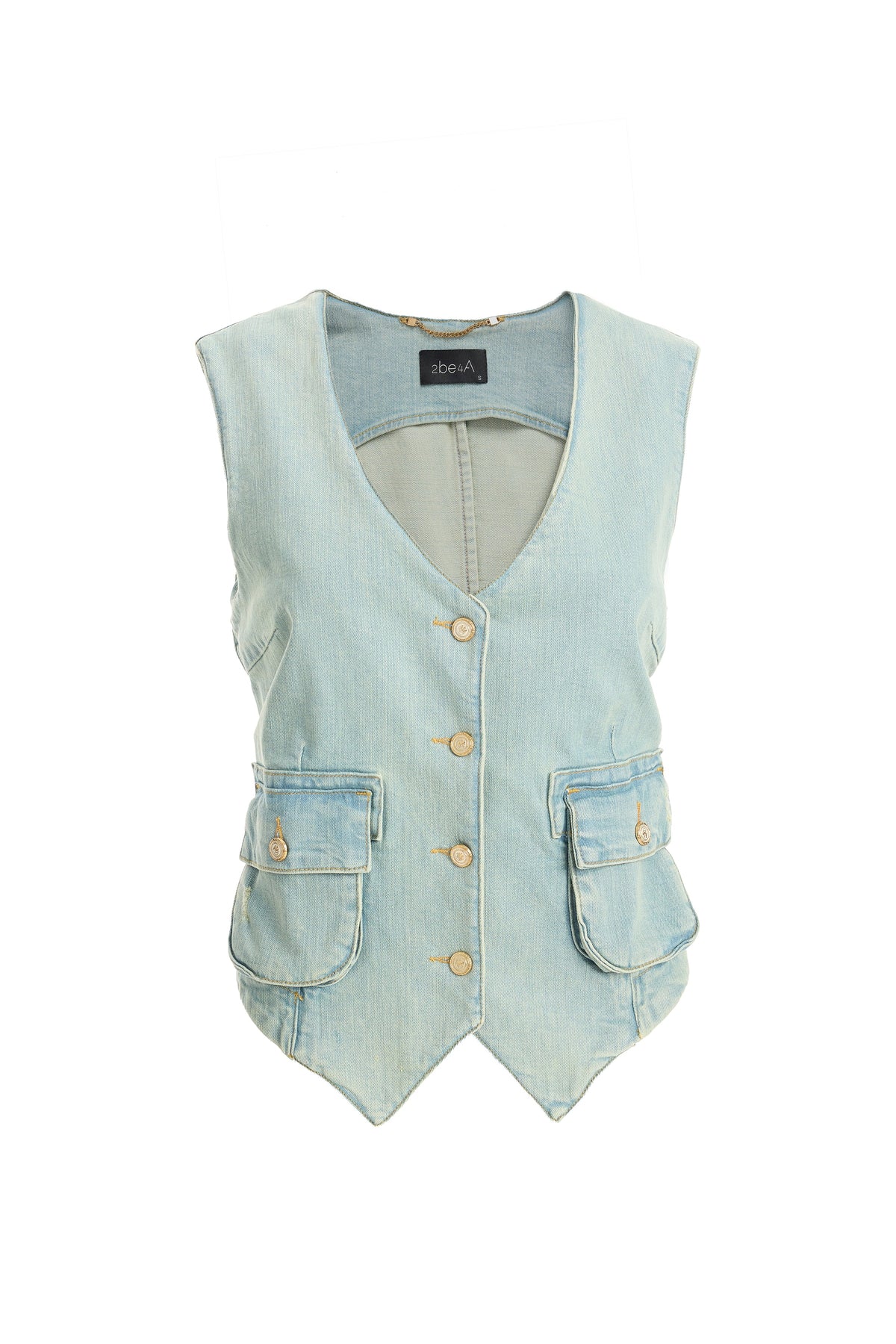 2be4A-Kadın Açık Mavi Cepli Denim Yelek-1-fleurdirect.live