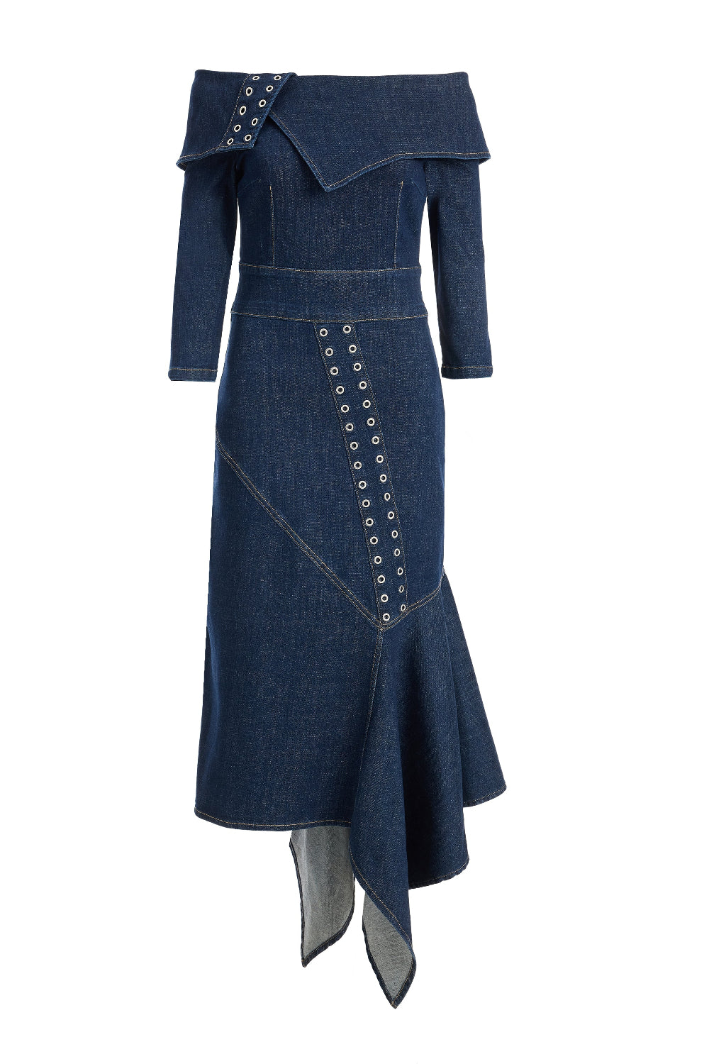 2be4A-Kadın Asimetrik Denim Elbise-Elbise-2-fleurdirect.live
