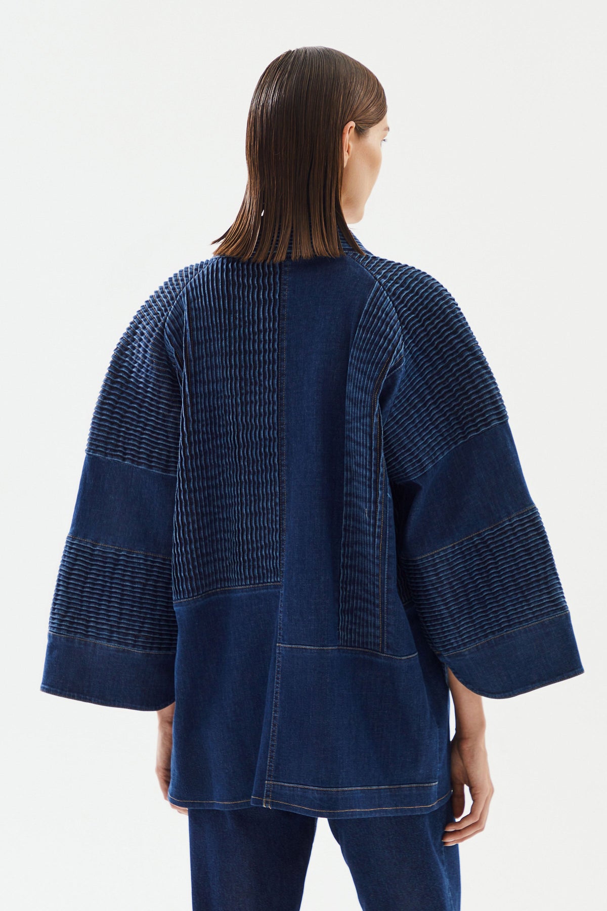 Kadın Nervürlü Denim Kimono