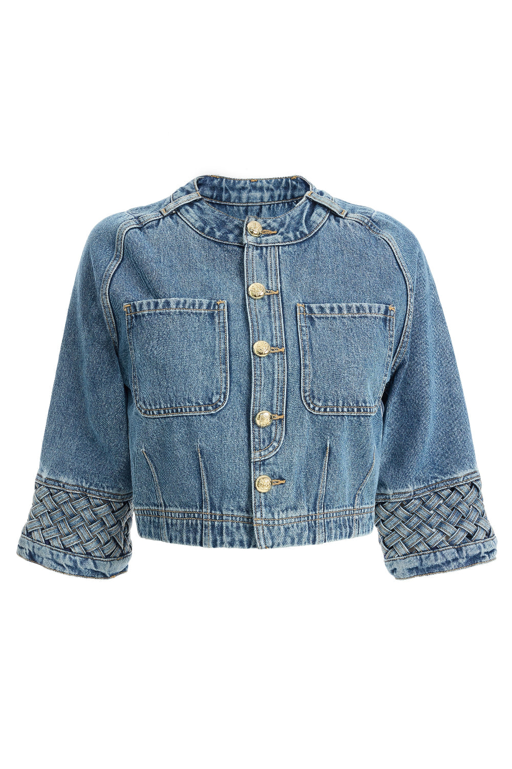 2be4A-Kadın örme Detaylı Bisiklet Yaka Kısa Denim Ceket-1-fleurdirect.live