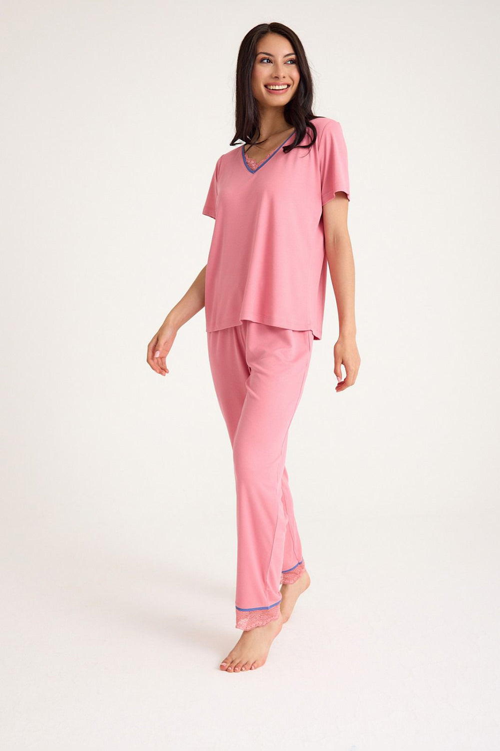 Dream Pembe Viskon Kumaş Pijama Takım - 0
