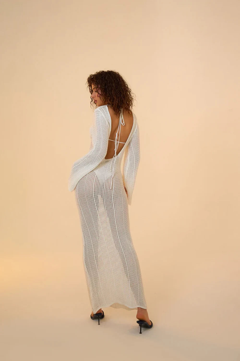 Mozto-Amaris Knitted White Maxi Beach Dress-Elbise-5-fleurdirect.live