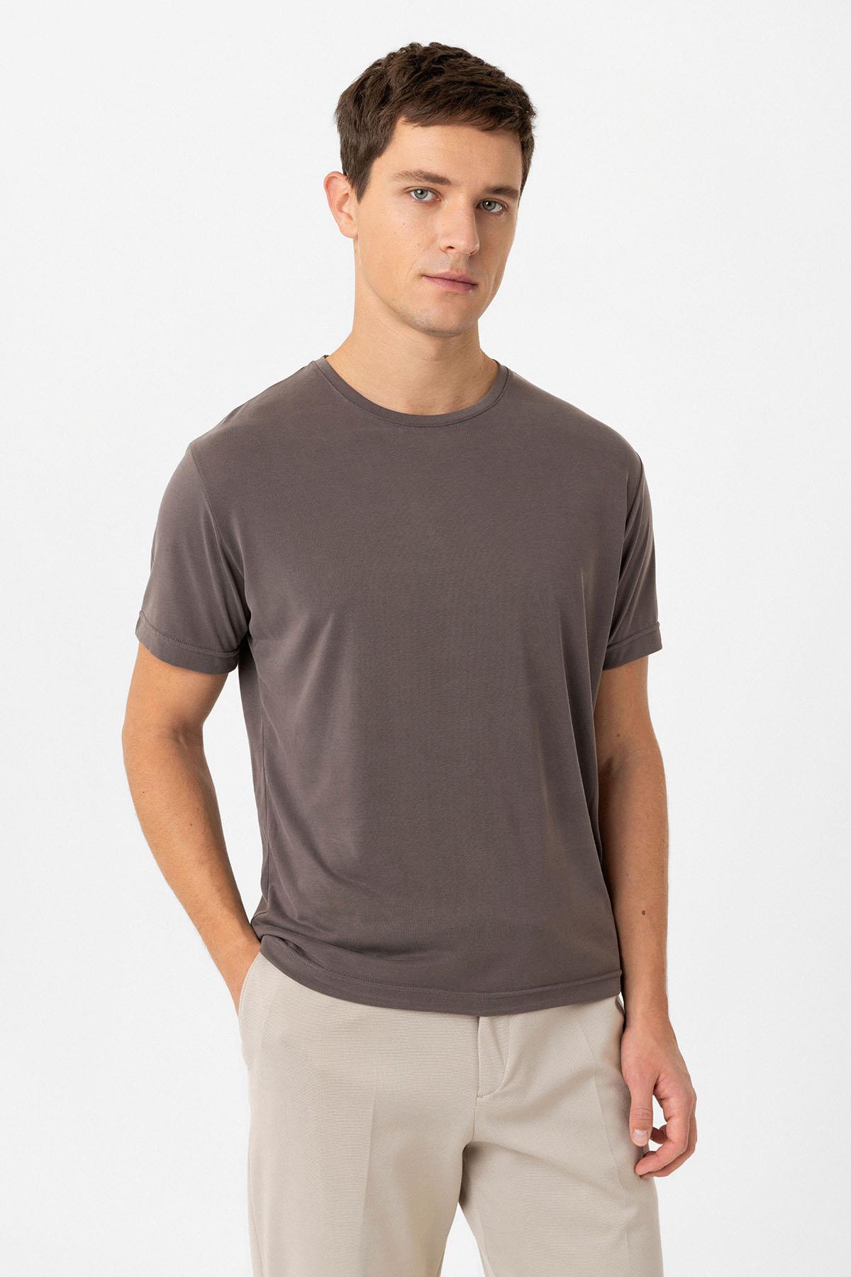 Antioch-Antioch Kahve Regular Fit Modal Teknik Kumaş Erkek T Shirt-T-Shirts-1-fleurdirect.live