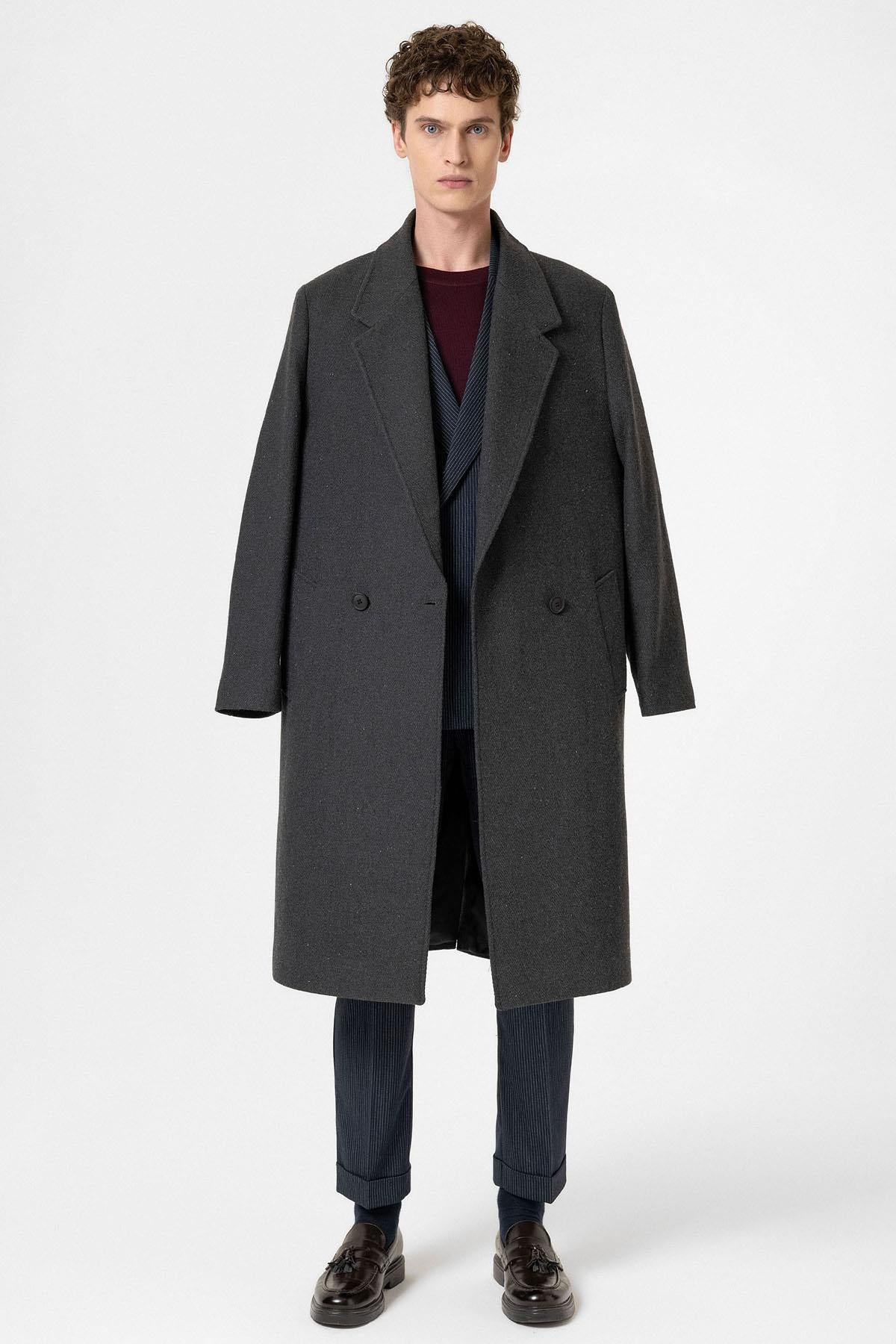 Antioch-Antrasit Yün Karışımlı Balıksırtı Kruvaze Erkek Kaban-Kaban-2-fleurdirect.live