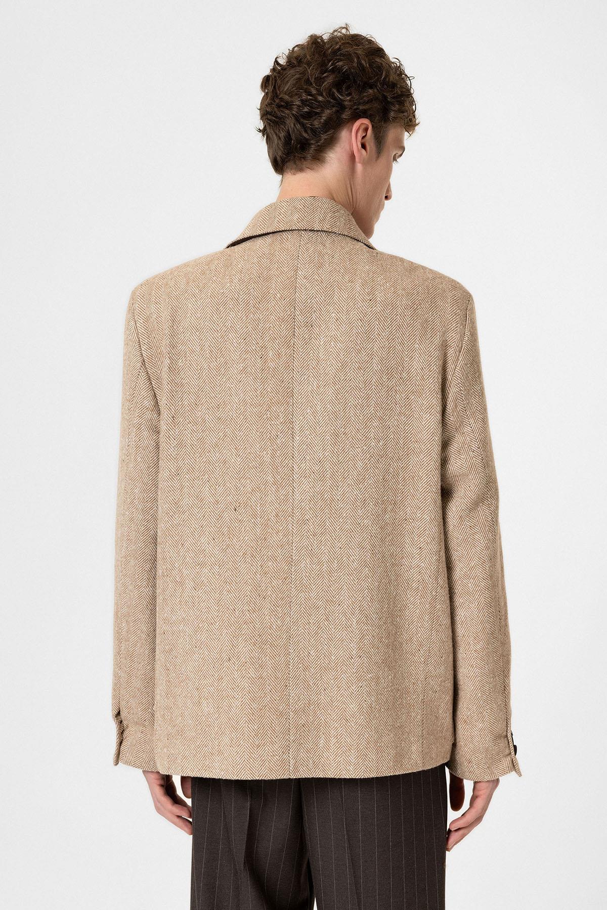 Antioch-Bej Balıksırtı Desenli Oversize Erkek Blazer Ceket-Ceket-5-fleurdirect.live