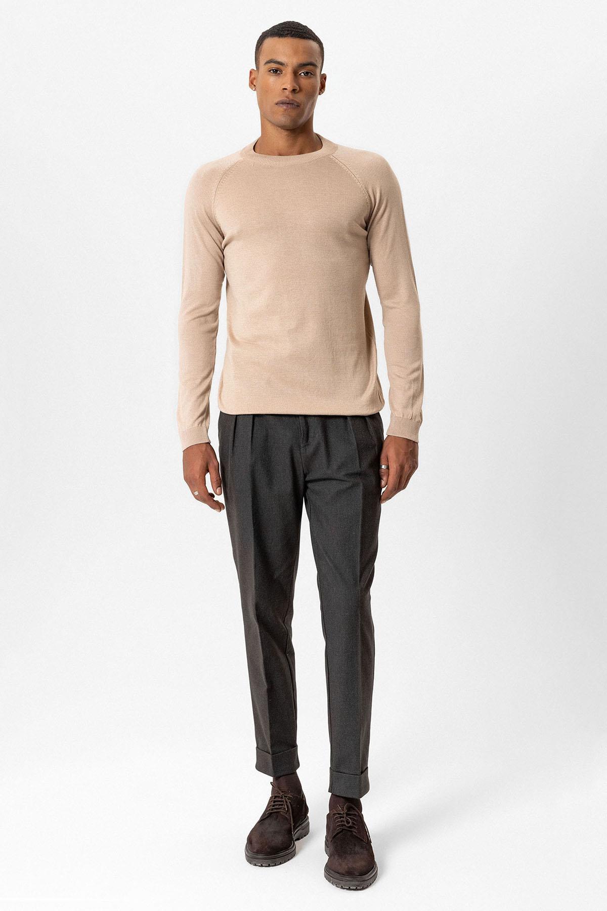 Antioch-Bej Bisiklet Yaka Slim Fit Triko Kazak-Kazak & Triko-3-fleurdirect.live