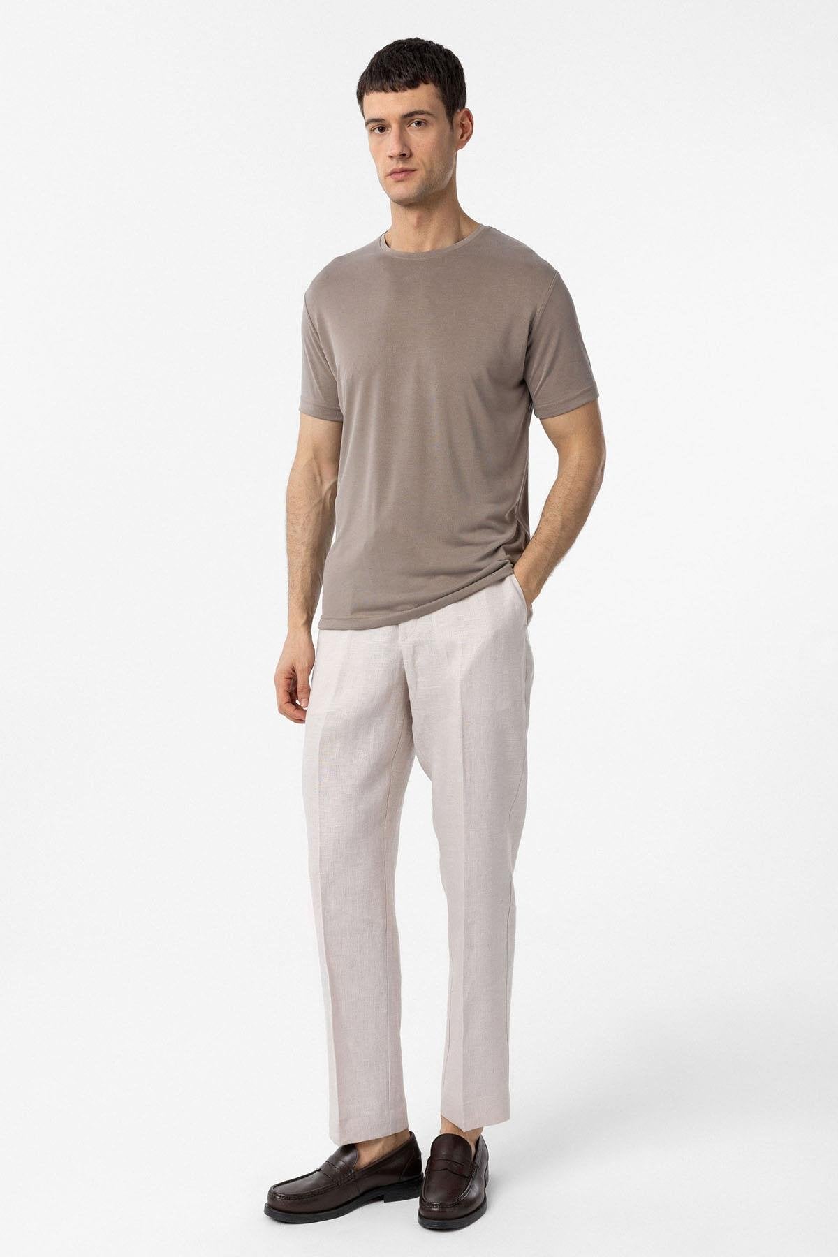 Antioch-Bej Regular Fit Modal Teknik Kumaş Erkek T Shirt-T-Shirts-2-fleurdirect.live