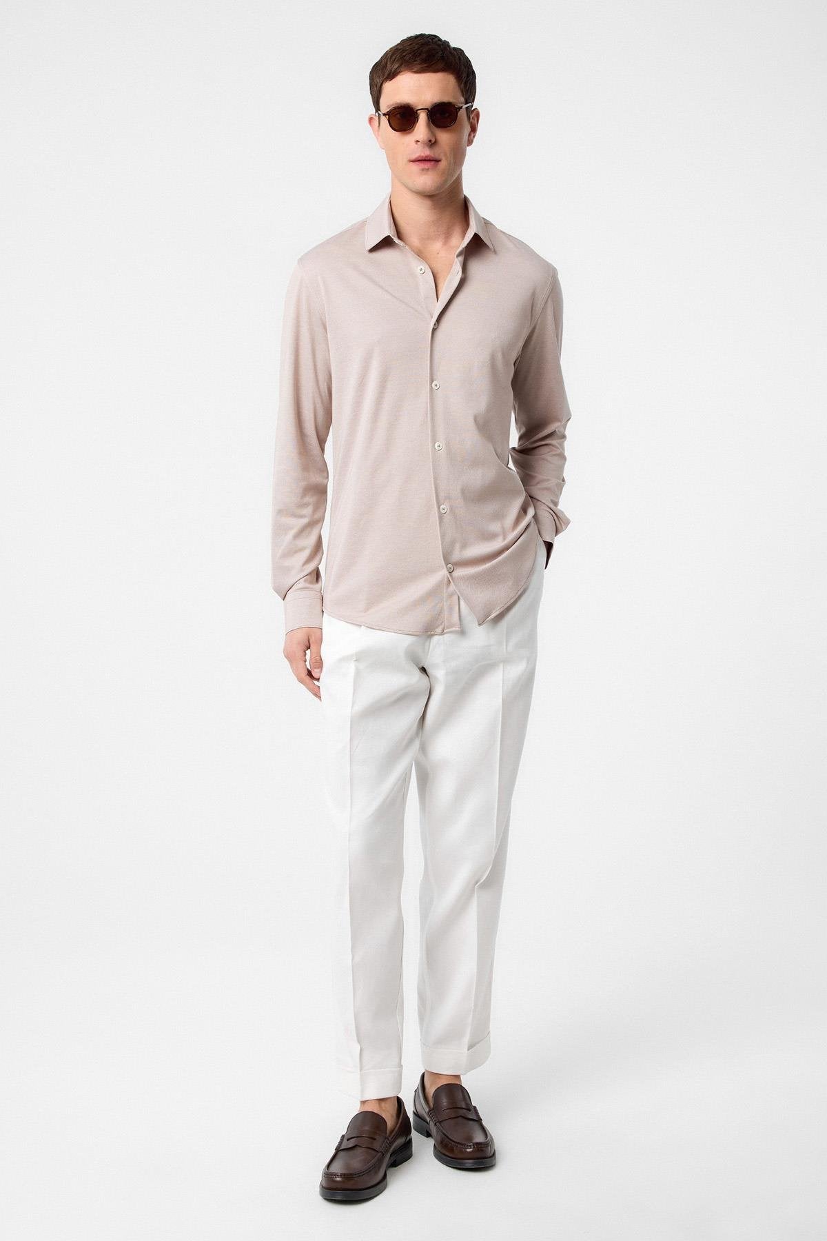 Antioch-Antioch Bej Slim Fit Erkek Gömlek-Gömlek-1-fleurdirect.live