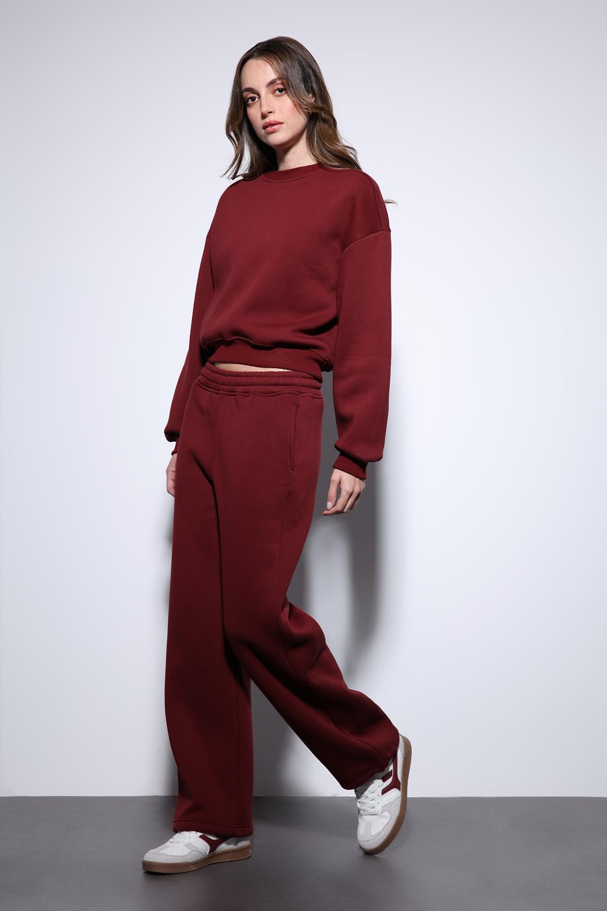 Antioch Bordo Basic Kadın Sweatshirt
