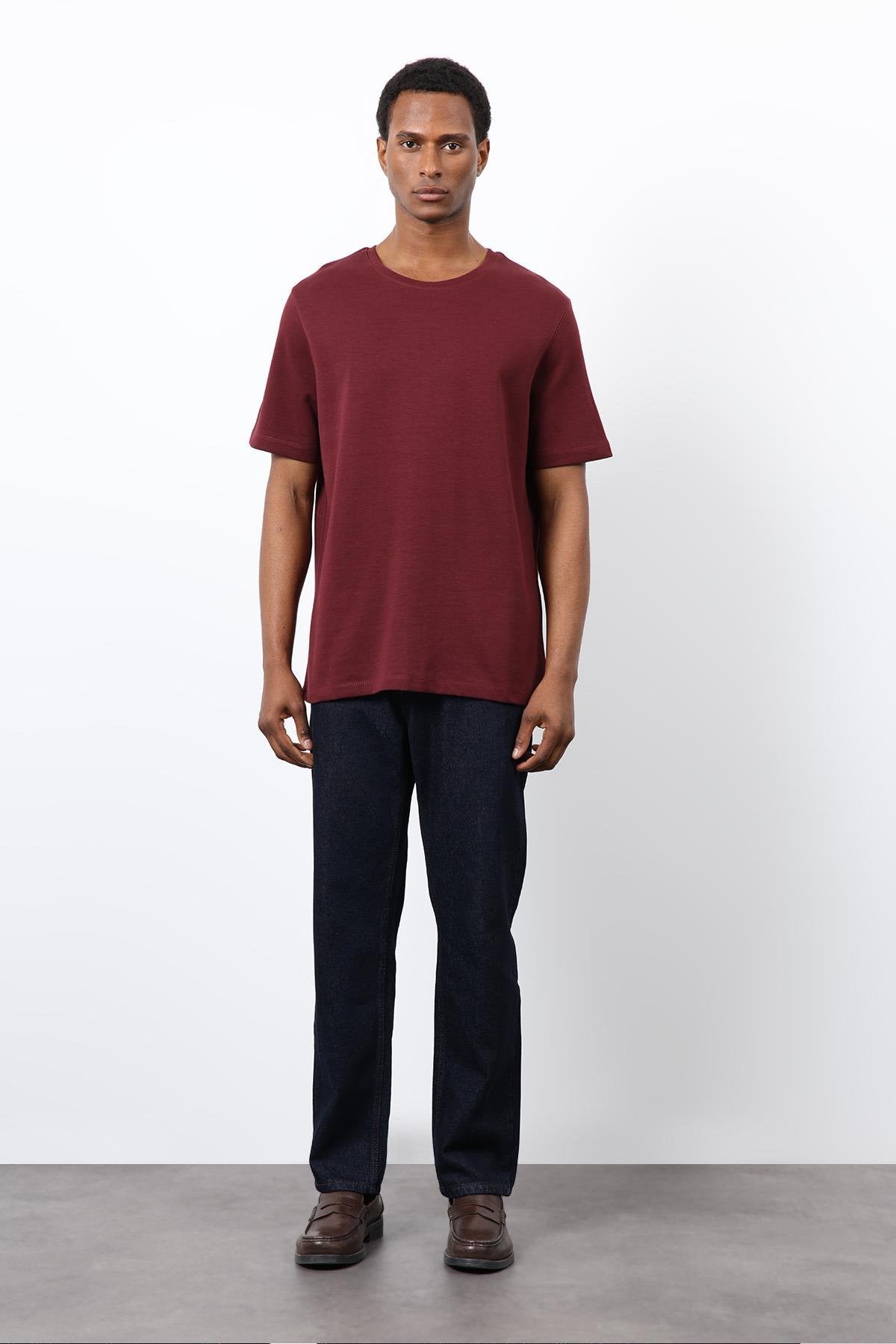 Antioch-Bordo Regular Fit Basic Erkek T Shirt-T-Shirt-1-fleurdirect.live