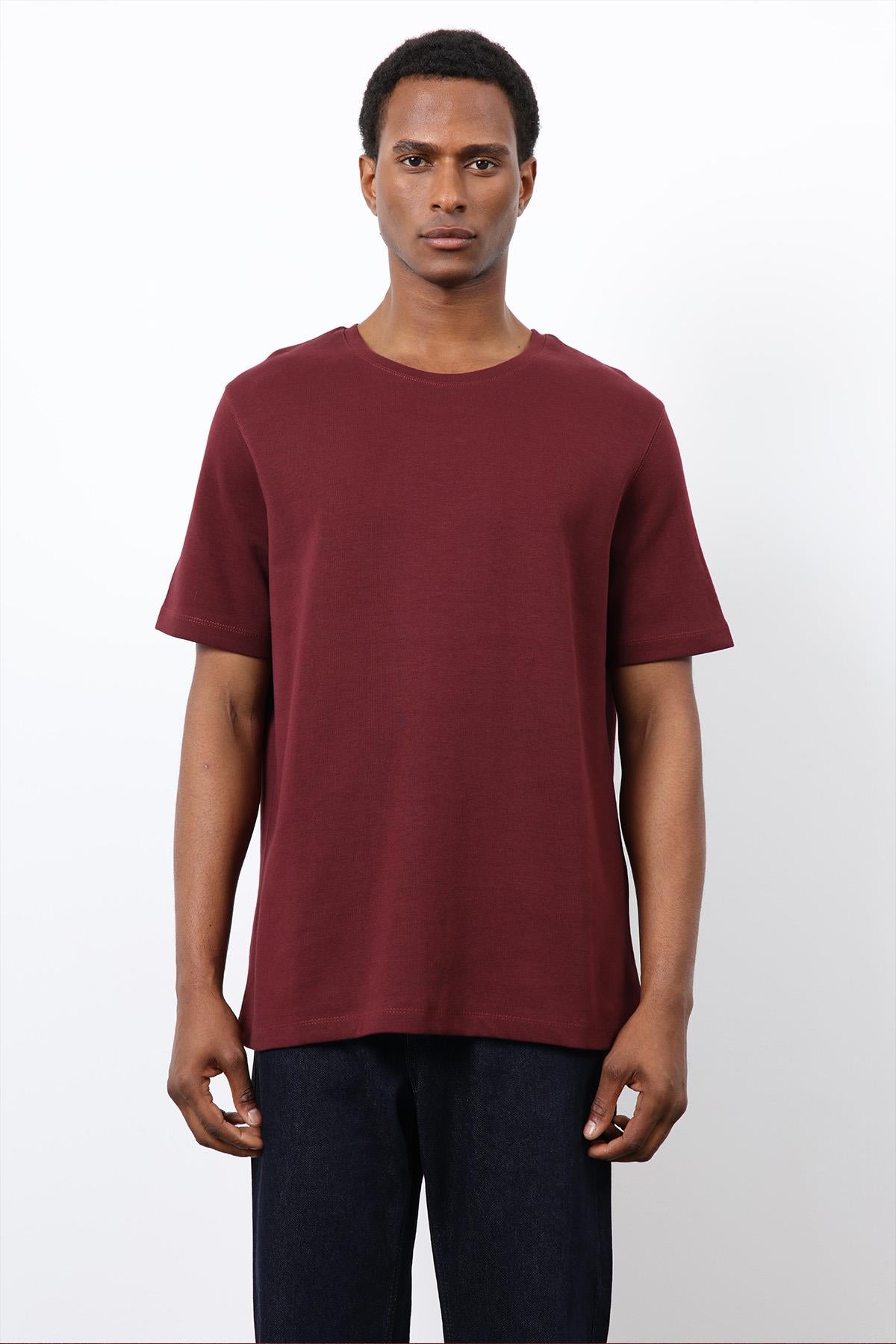 Antioch-Bordo Regular Fit Basic Erkek T Shirt-T-Shirt-2-fleurdirect.live