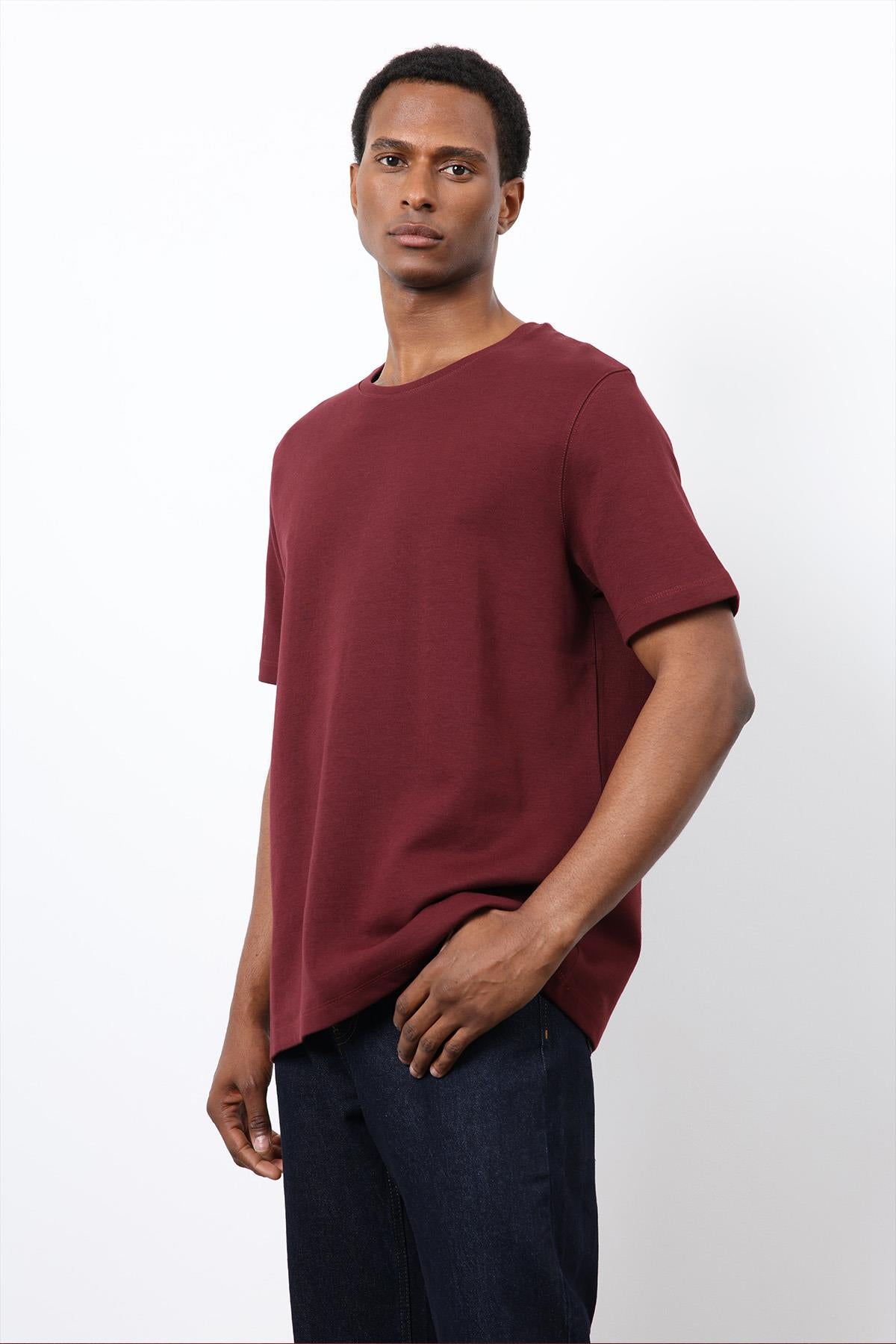 Antioch-Bordo Regular Fit Basic Erkek T Shirt-T-Shirt-3-fleurdirect.live