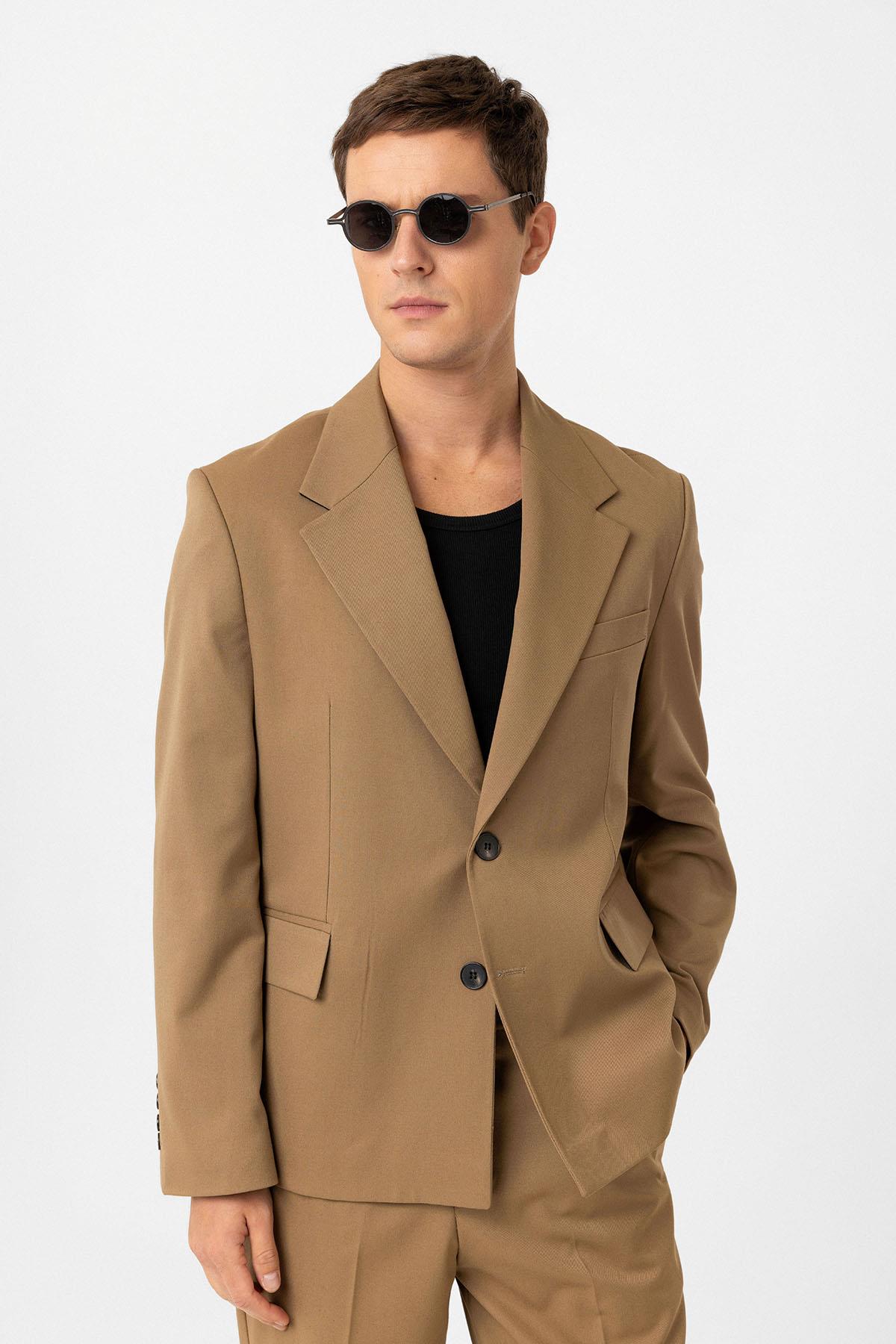 Antioch-Camel Relax Fit Erkek Blazer Ceket-Ceket-1-fleurdirect.live