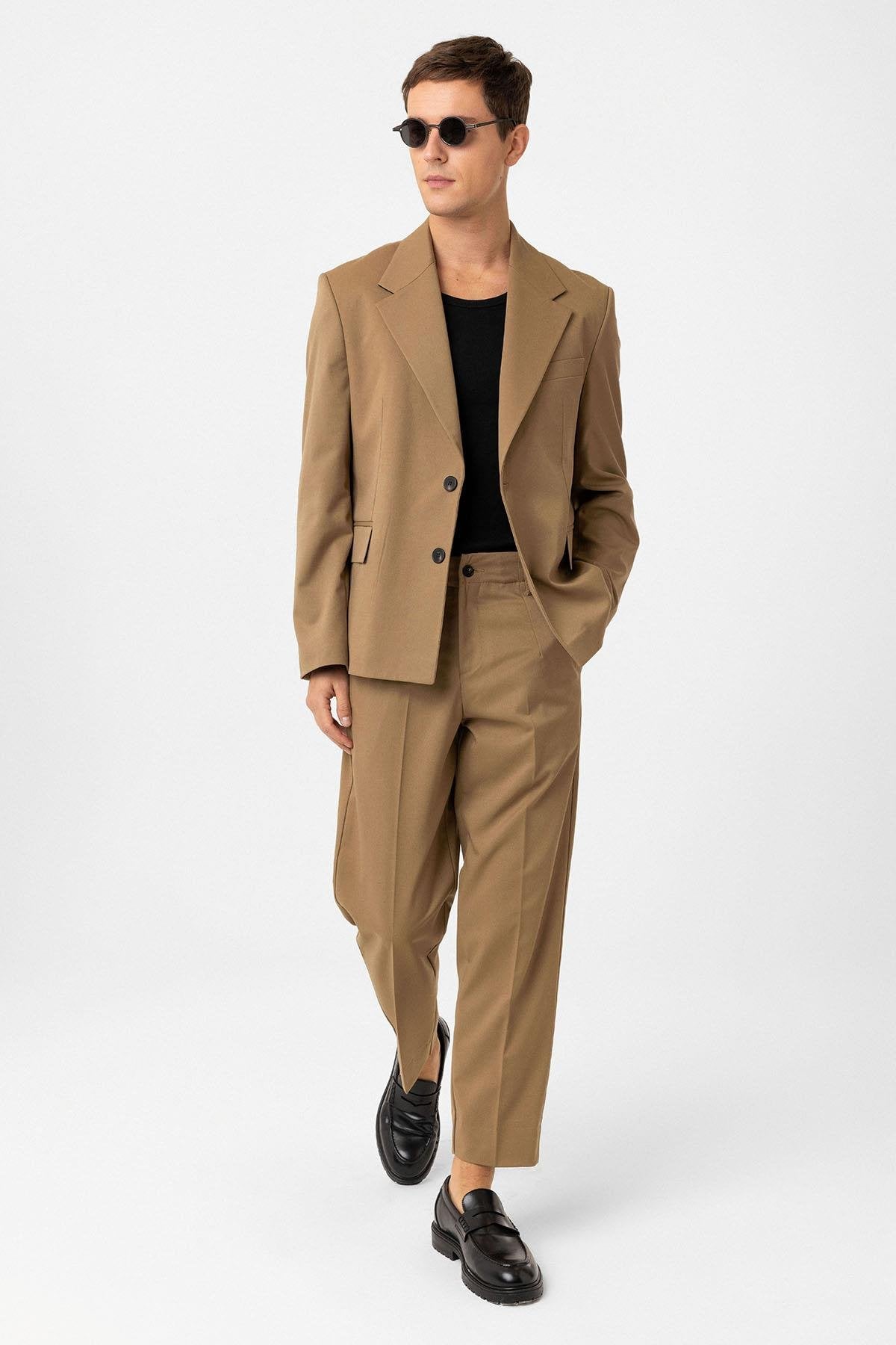 Antioch-Camel Relax Fit Erkek Blazer Ceket-Ceket-3-fleurdirect.live