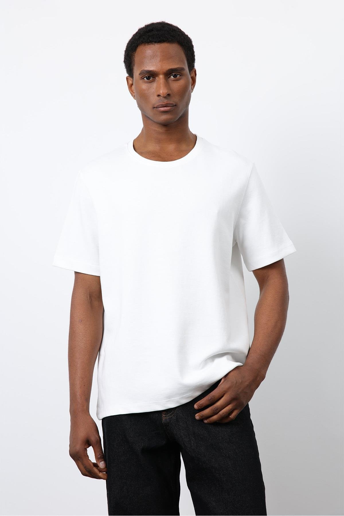 Antioch-Ekru Regular Fit Basic Erkek T Shirt-T-Shirt-4-fleurdirect.live