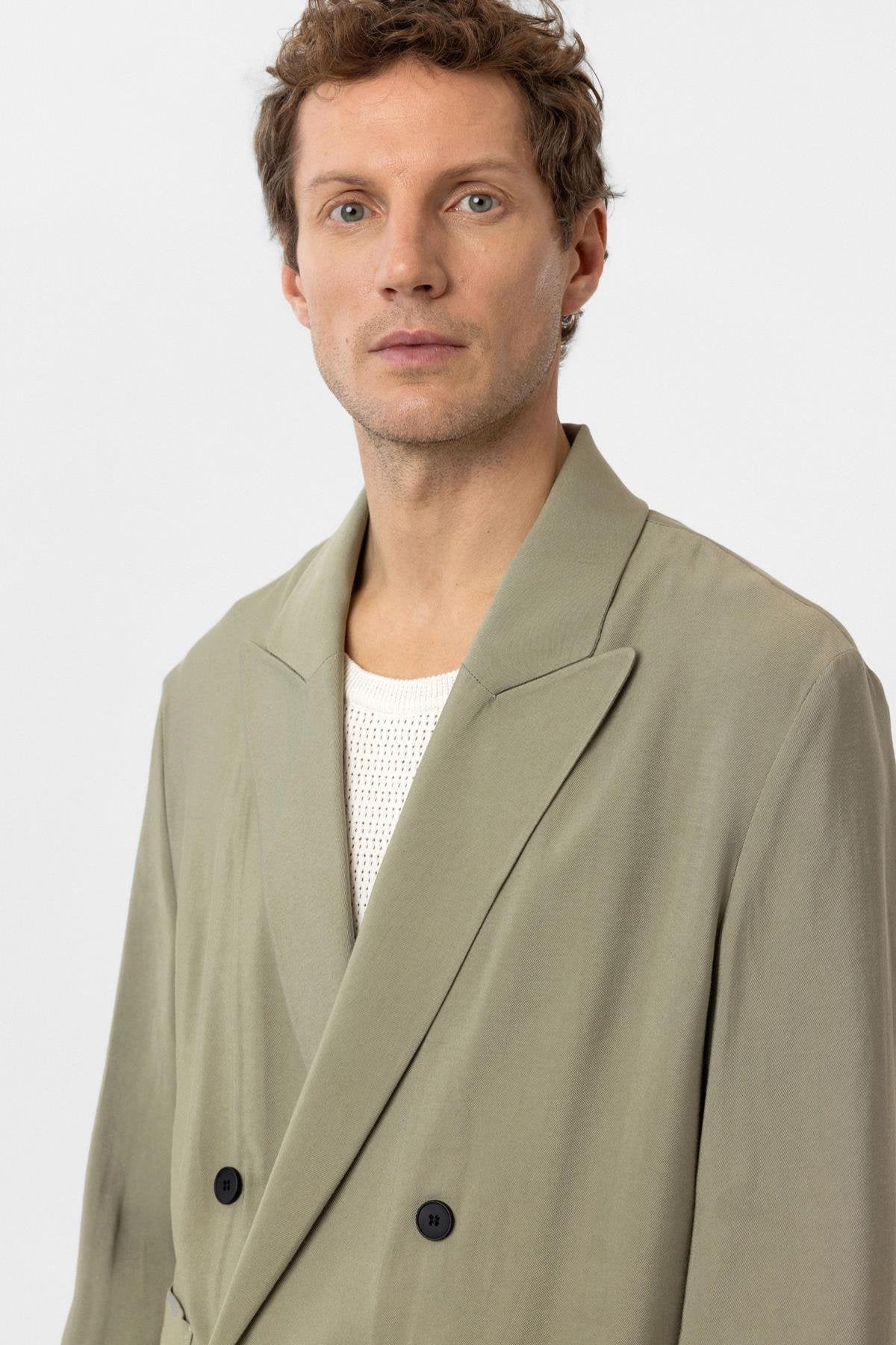 Antioch-Haki Relax Fit Diagonel İnce Erkek Blazer Ceket-Blazer Ceket-5-fleurdirect.live