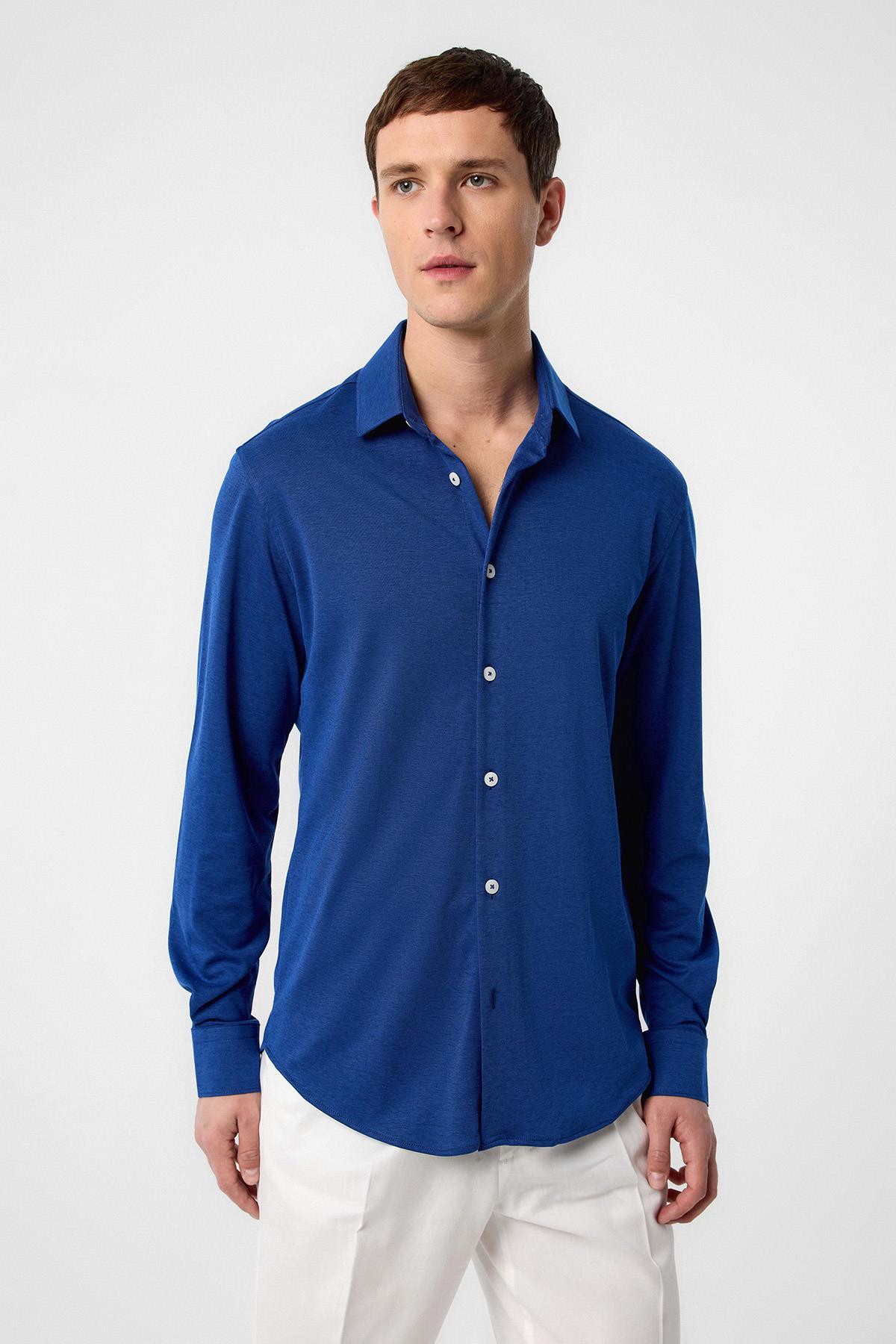 Antioch-İndigo Slim Fit Erkek Gömlek-Gömlek-1-fleurdirect.live