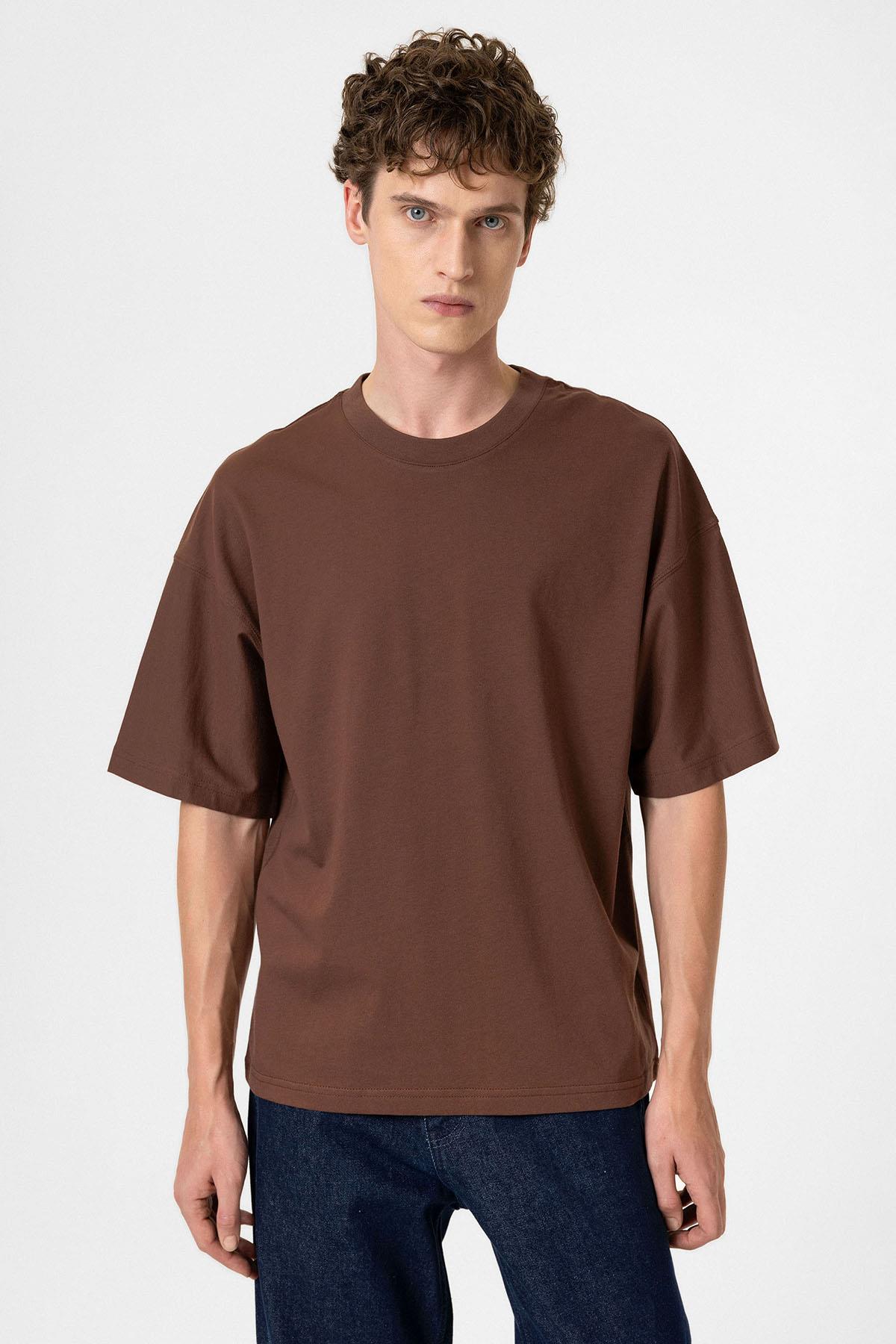 Antioch-Kahve Crop Fit Erkek T Shirt-T-Shirts-1-fleurdirect.live