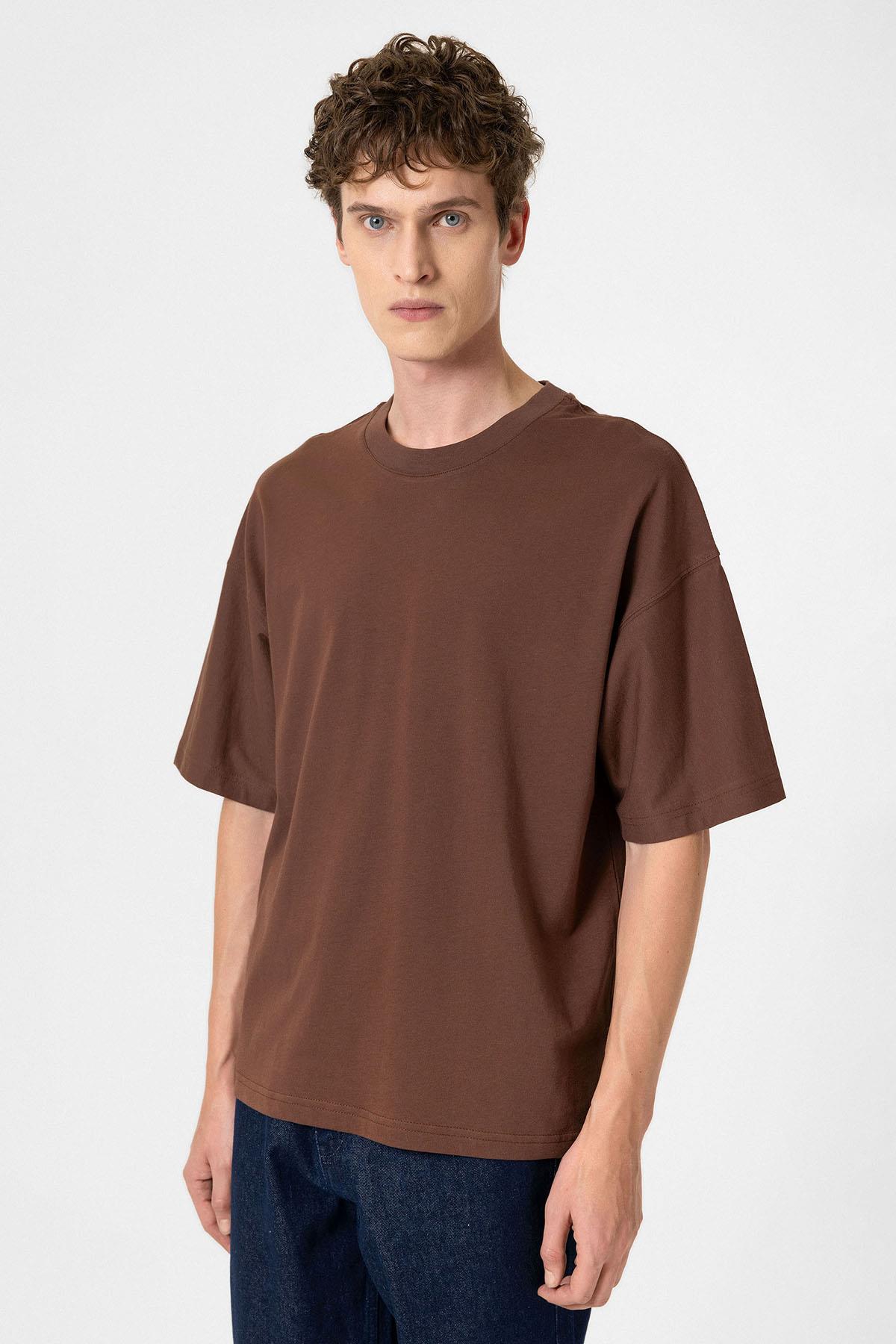 Antioch-Kahve Crop Fit Erkek T Shirt-T-Shirts-2-fleurdirect.live