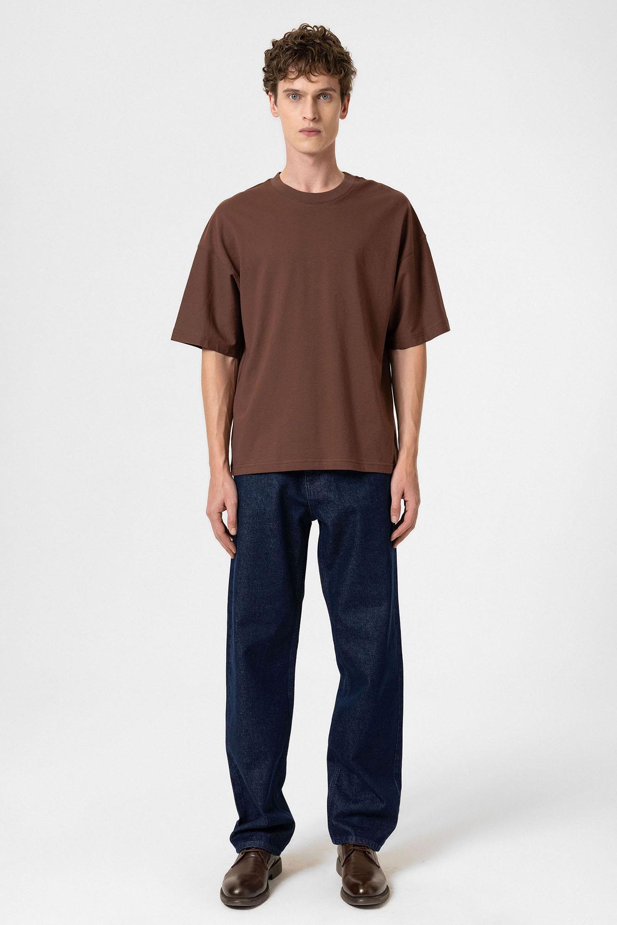 Antioch-Kahve Crop Fit Erkek T Shirt-T-Shirts-3-fleurdirect.live