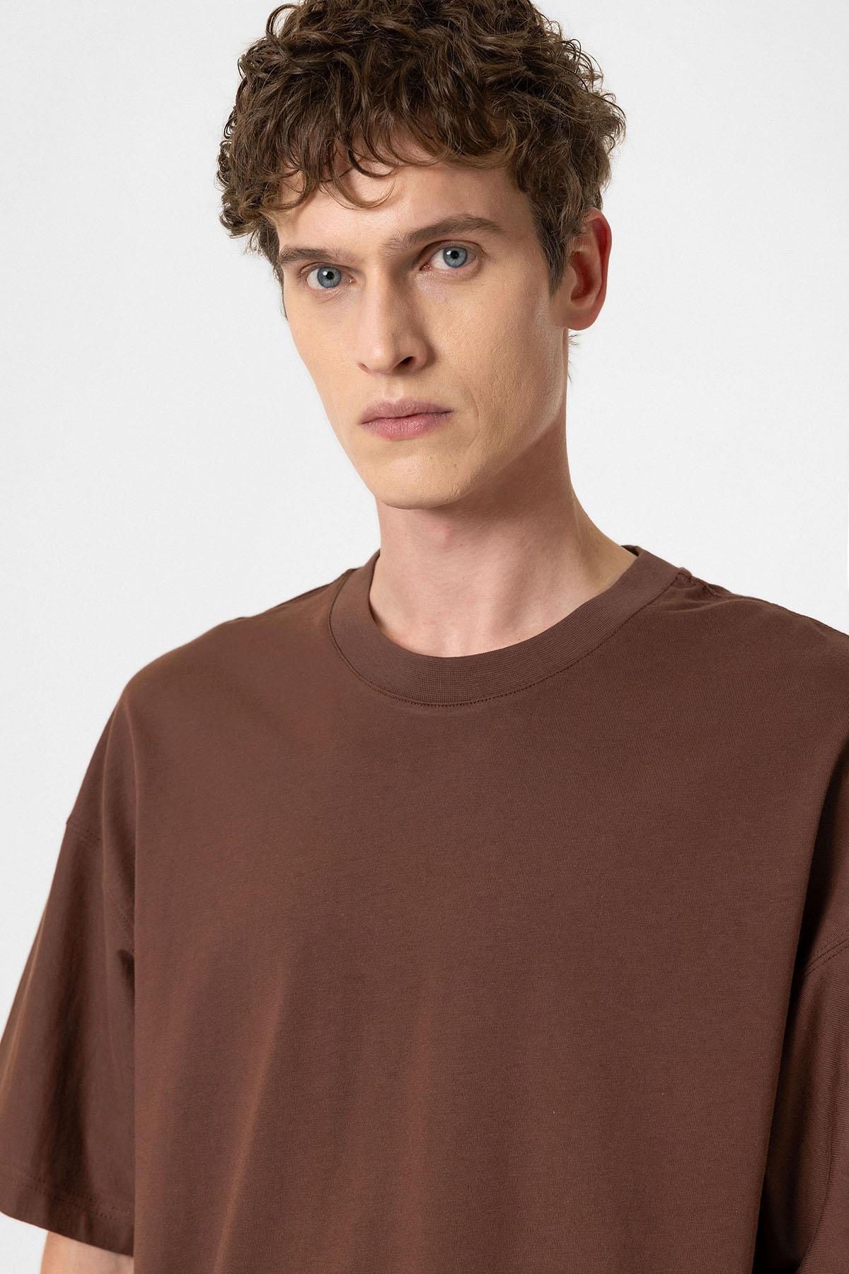 Antioch-Kahve Crop Fit Erkek T Shirt-T-Shirts-4-fleurdirect.live