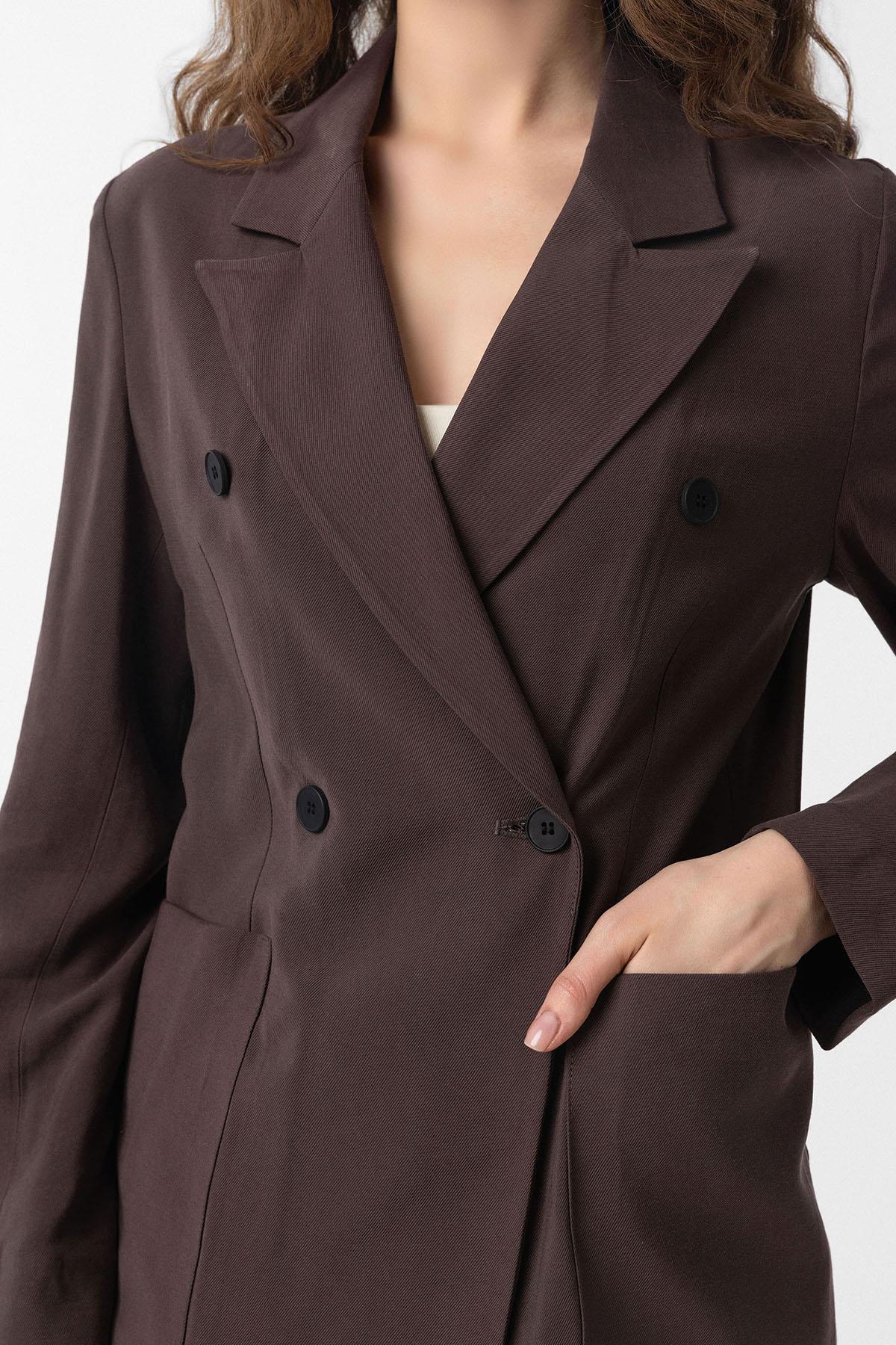 Antioch-Kahve Kruvaze Kadın Blazer Ceket-Blazer Ceket-4-fleurdirect.live
