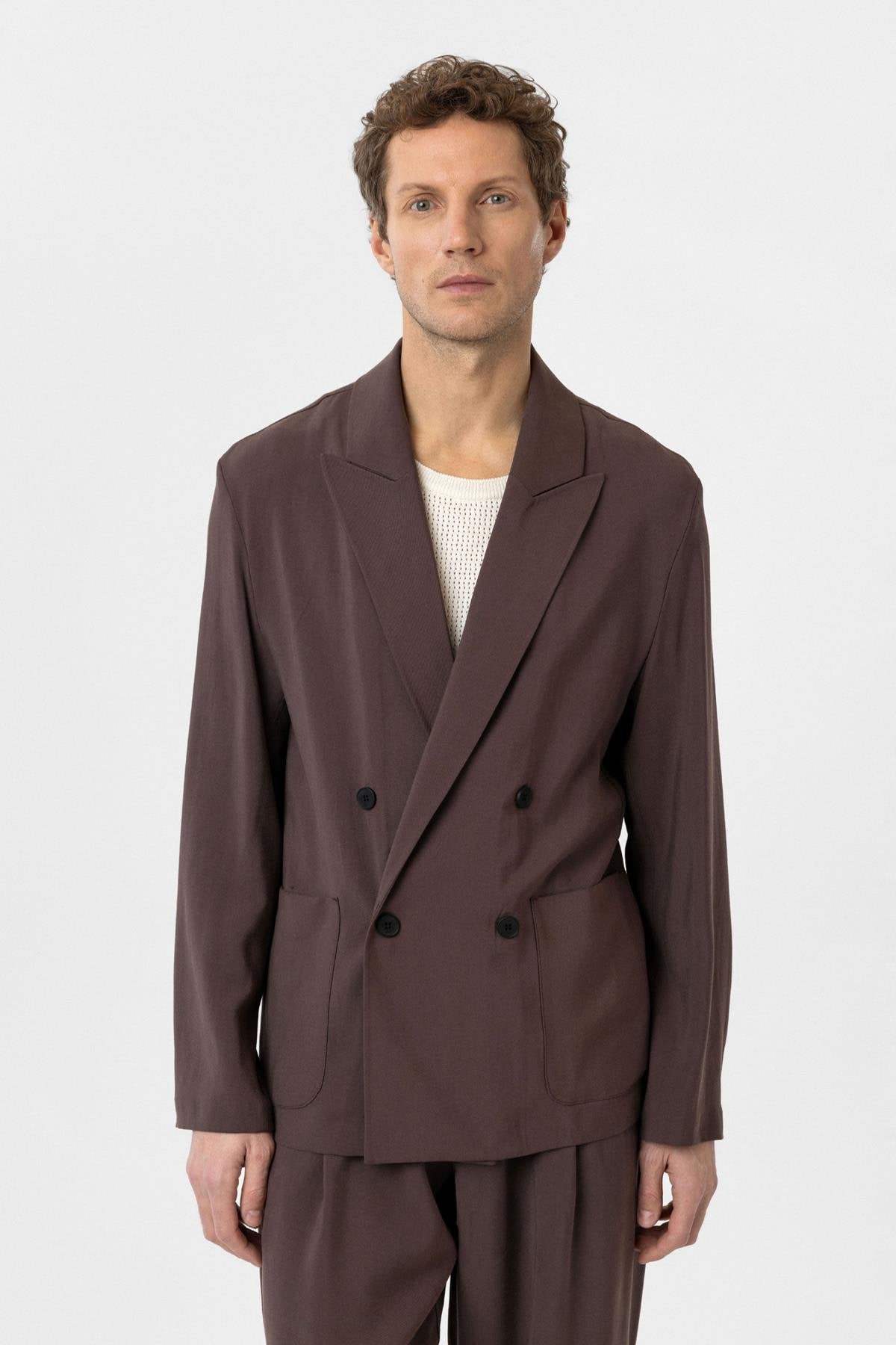 Antioch-Kahve Relax Fit Diagonel İnce Erkek Blazer Ceket-Blazer Ceket-1-fleurdirect.live