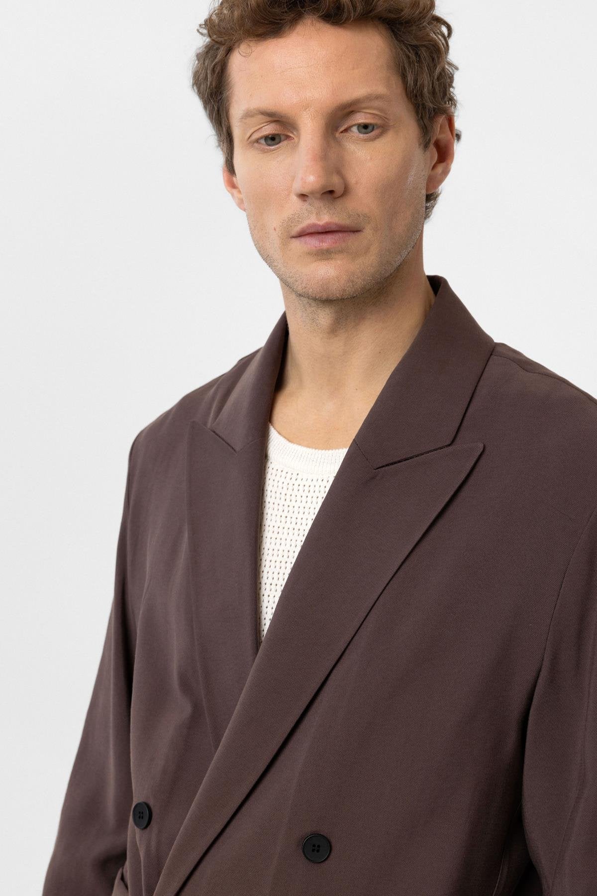 Antioch-Kahve Relax Fit Diagonel İnce Erkek Blazer Ceket-Blazer Ceket-4-fleurdirect.live