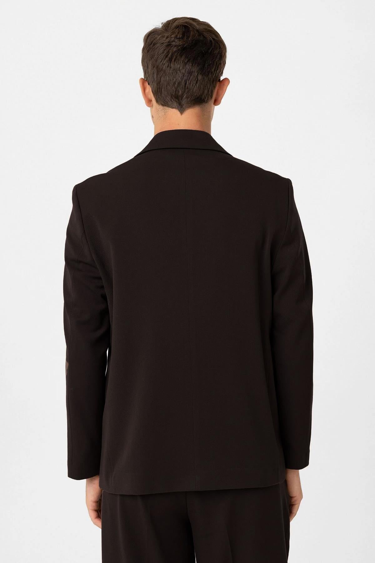 Antioch Koyu Kahve Relax Fit Kruvaze Erkek Blazer Ceket